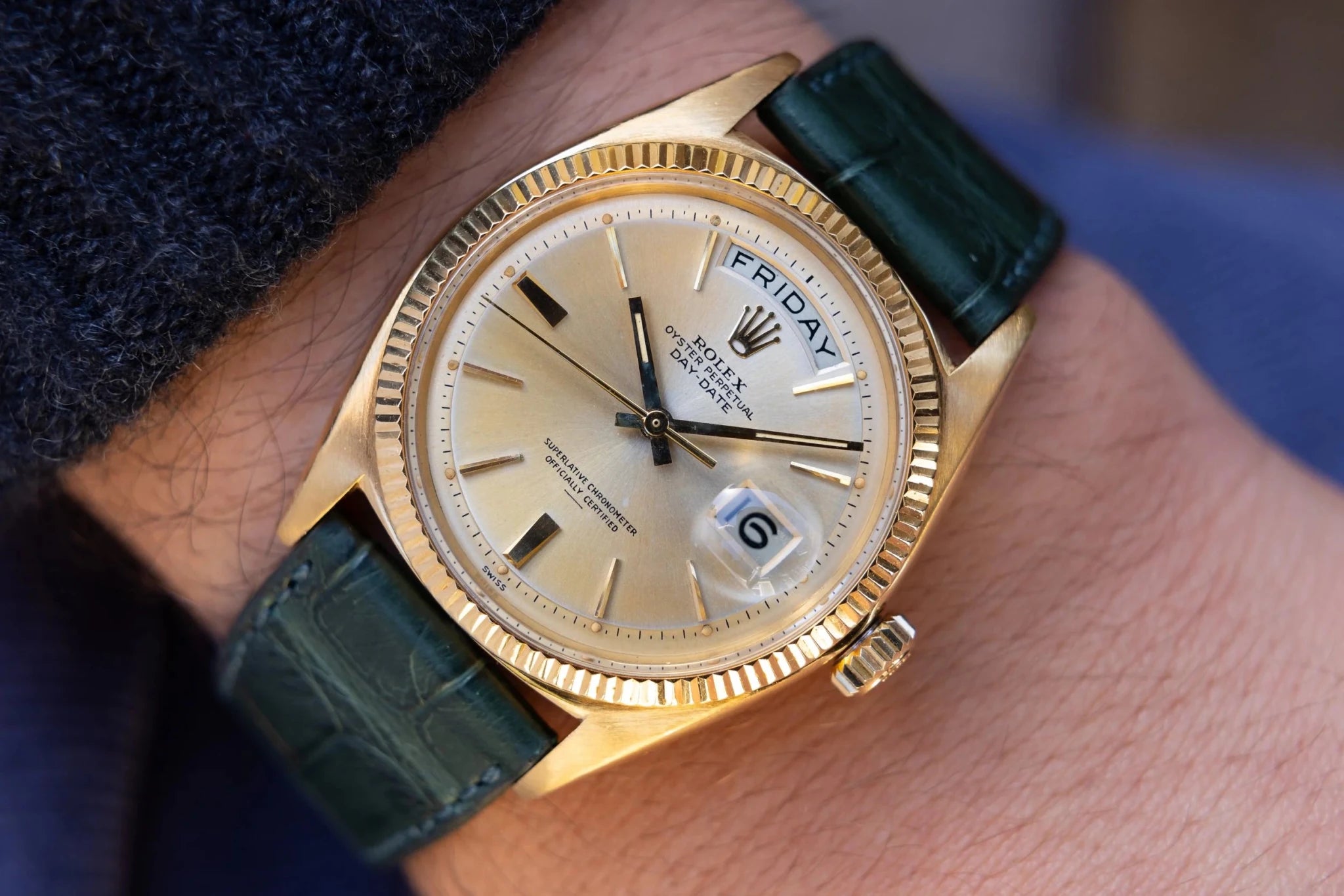 1960 Rolex Day-Date Ref. 1803 | 18K Yellow Gold | Silver Doorstop Underline Dial - Sierra Time Co