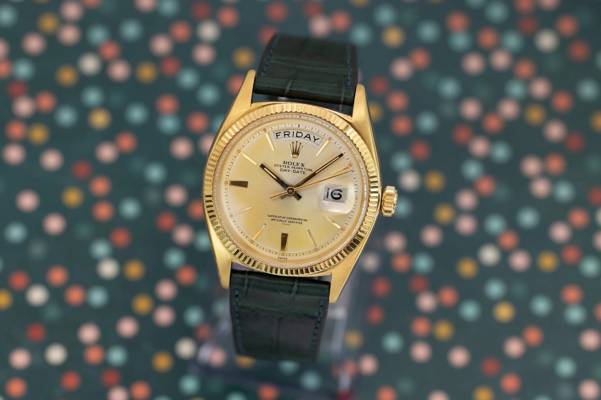 1960 Rolex Day-Date Ref. 1803 | 18K Yellow Gold | Silver Doorstop Underline Dial - Sierra Time Co