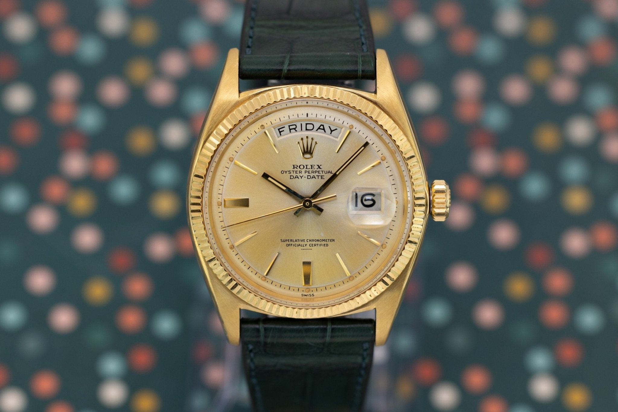 1960 Rolex Day-Date Ref. 1803 | 18K Yellow Gold | Silver Doorstop Underline Dial - Sierra Time Co
