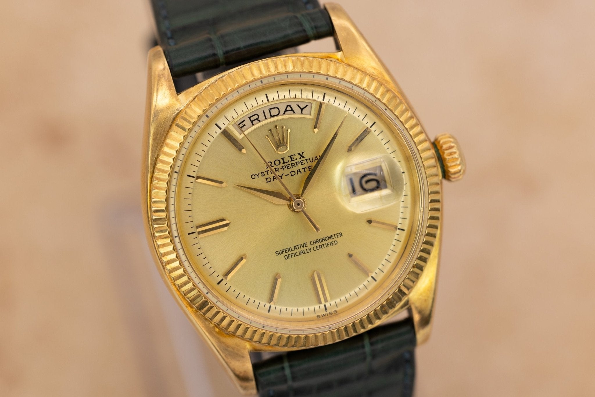 1961 Rolex Day-Date Ref. 1803 | Champagne Non-Lume Dial | Early Fine-Flute Bezel | Alpha Hands - Sierra Time Co
