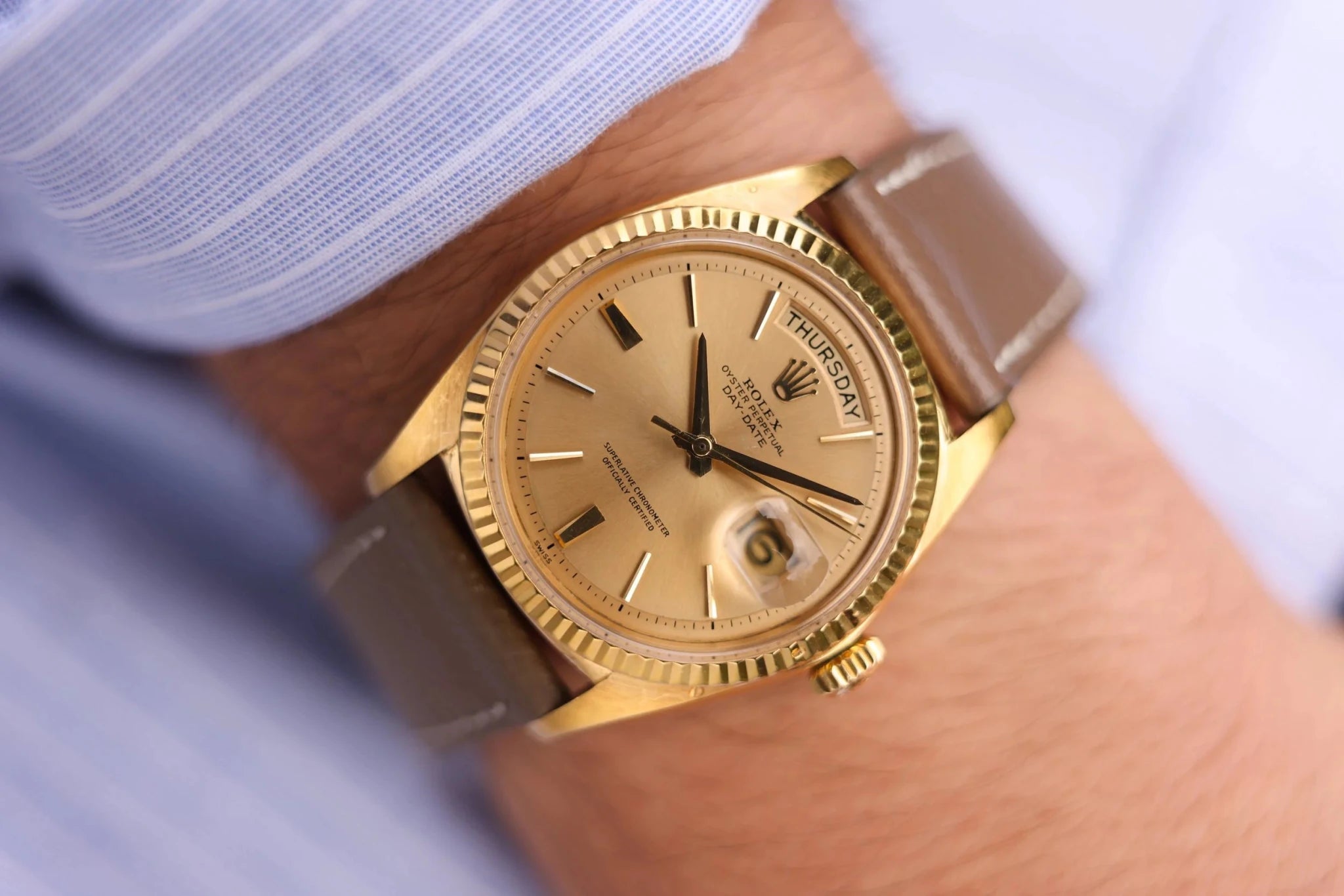 1963 Rolex Day-Date Ref. 1803 | Champagne Dial | Sword Hands - Sierra Time Co
