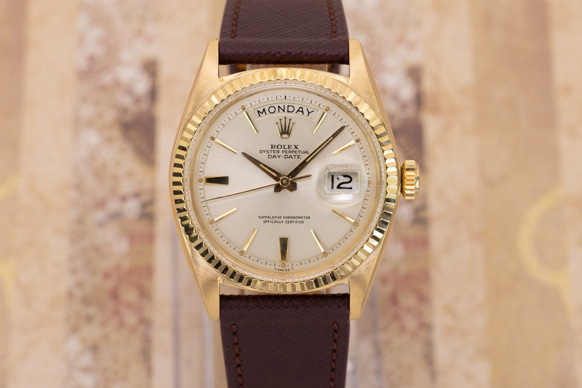 1964 Rolex Day-Date Ref. 1803 | 18K YG | Silver Door Stop Dial - Sierra Time Co