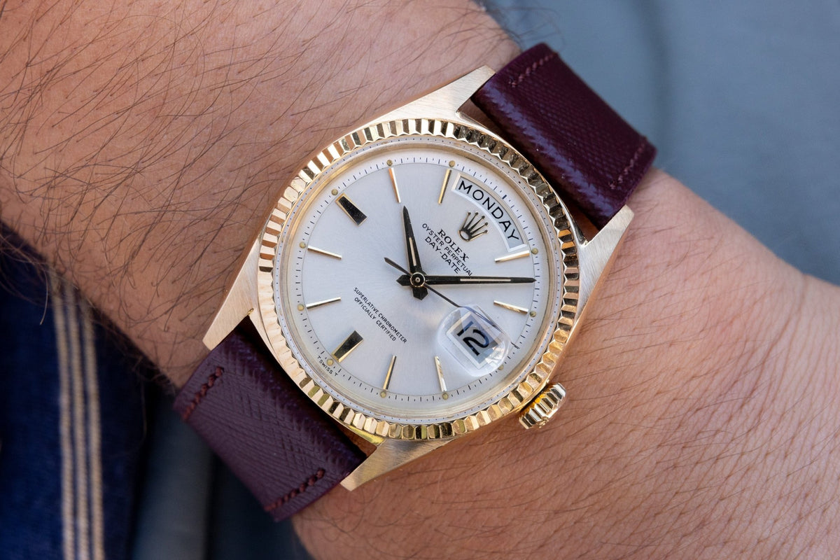 1964 Rolex Day-Date Ref. 1803 | 18K YG | Silver Door Stop Dial - Sierra Time Co