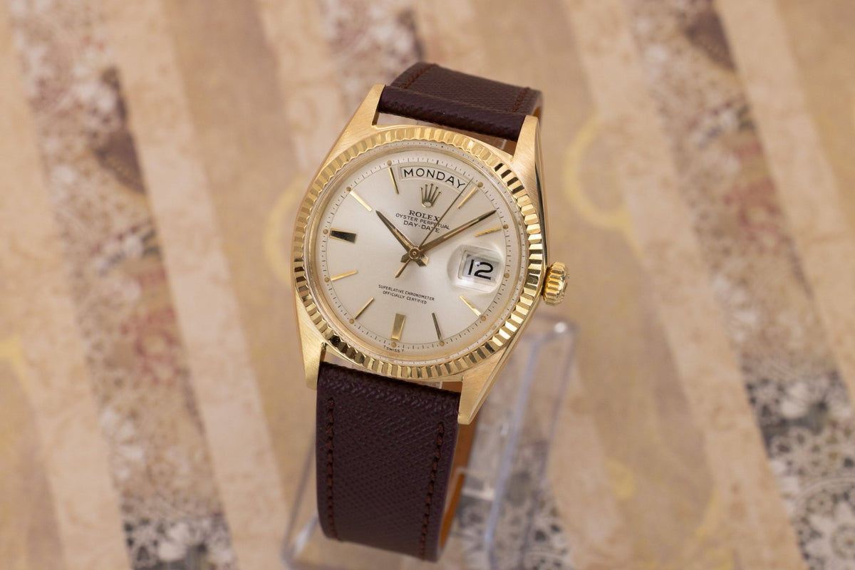 1964 Rolex Day-Date Ref. 1803 | 18K YG | Silver Door Stop Dial - Sierra Time Co