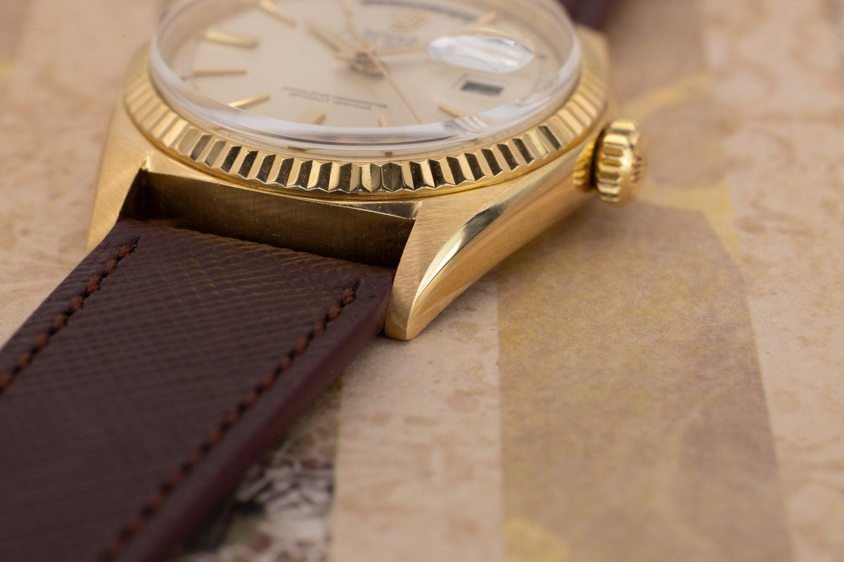 1964 Rolex Day-Date Ref. 1803 | 18K YG | Silver Door Stop Dial - Sierra Time Co