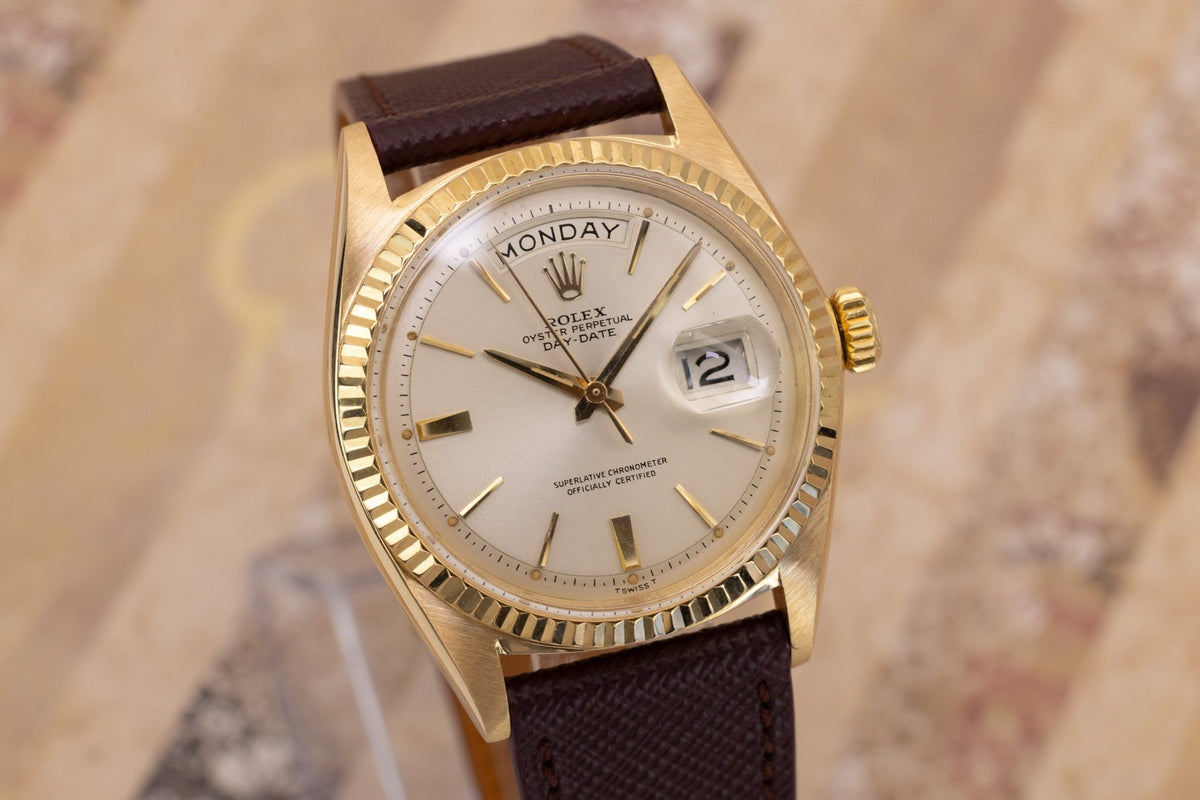 1964 Rolex Day-Date Ref. 1803 | 18K YG | Silver Door Stop Dial - Sierra Time Co
