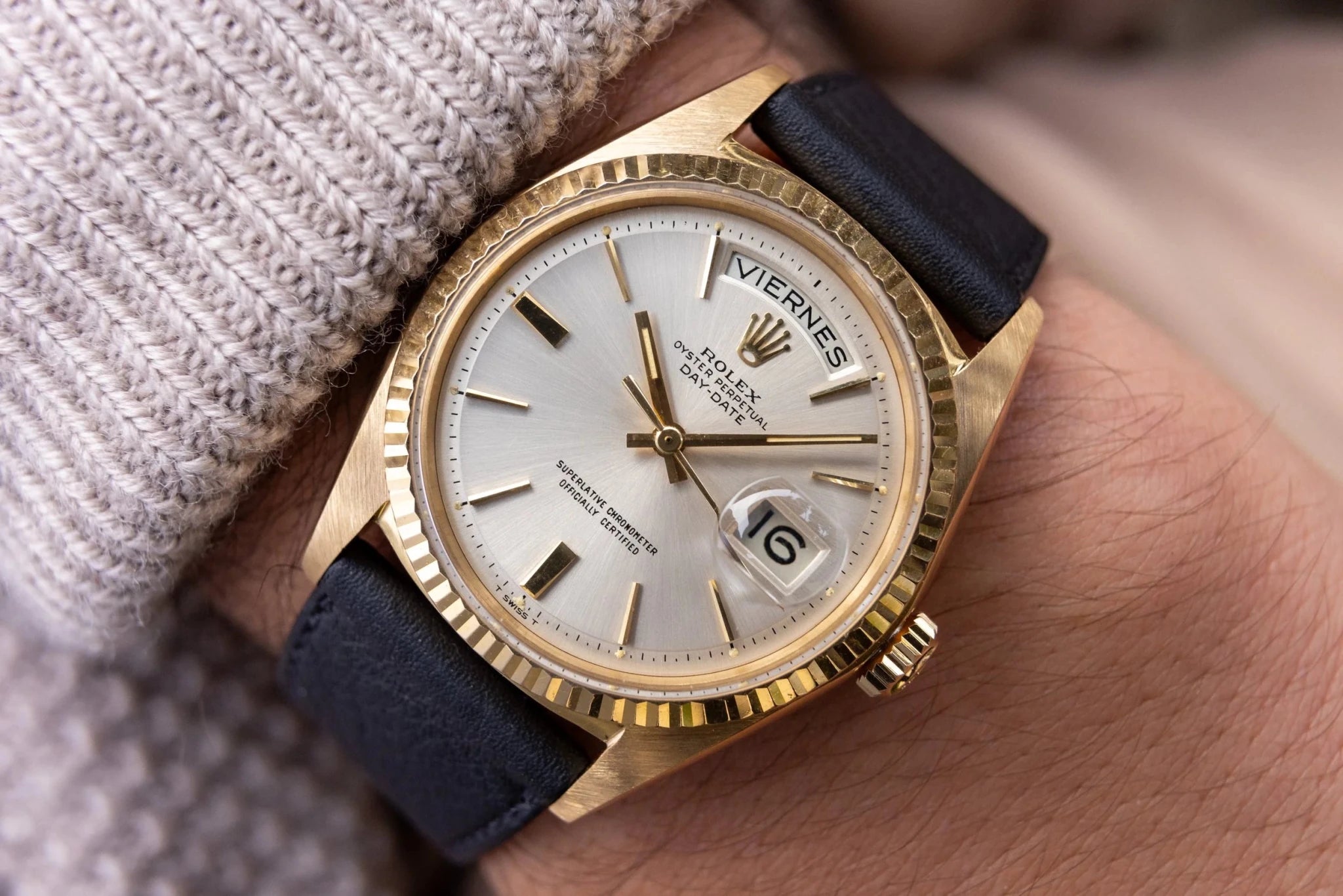 1967 Rolex Day-Date Ref. 1803 | Silver Door Stop Dial | Spanish Day Wheel - Sierra Time Co
