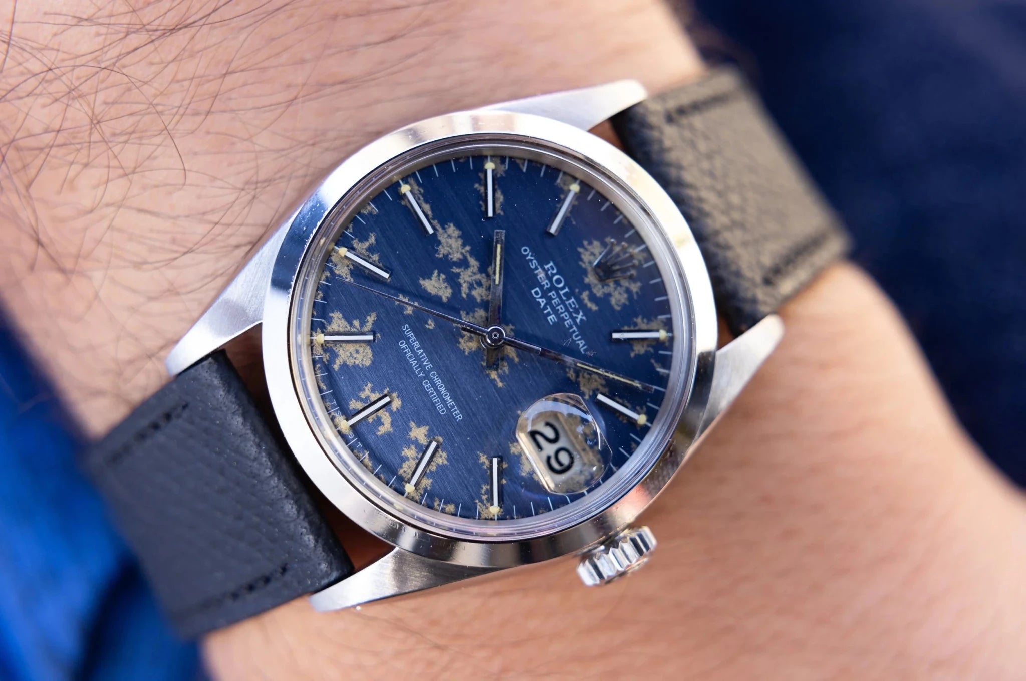 1969 Rolex Date Ref. 1500 | Tropical Blue Dial | Box and Papers - Sierra Time Co