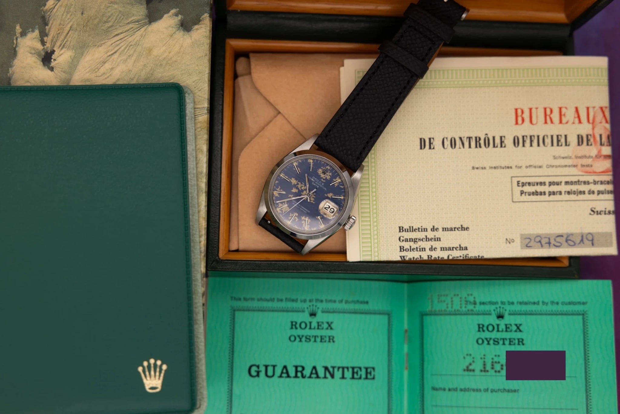 1969 Rolex Date Ref. 1500 | Tropical Blue Dial | Box and Papers - Sierra Time Co