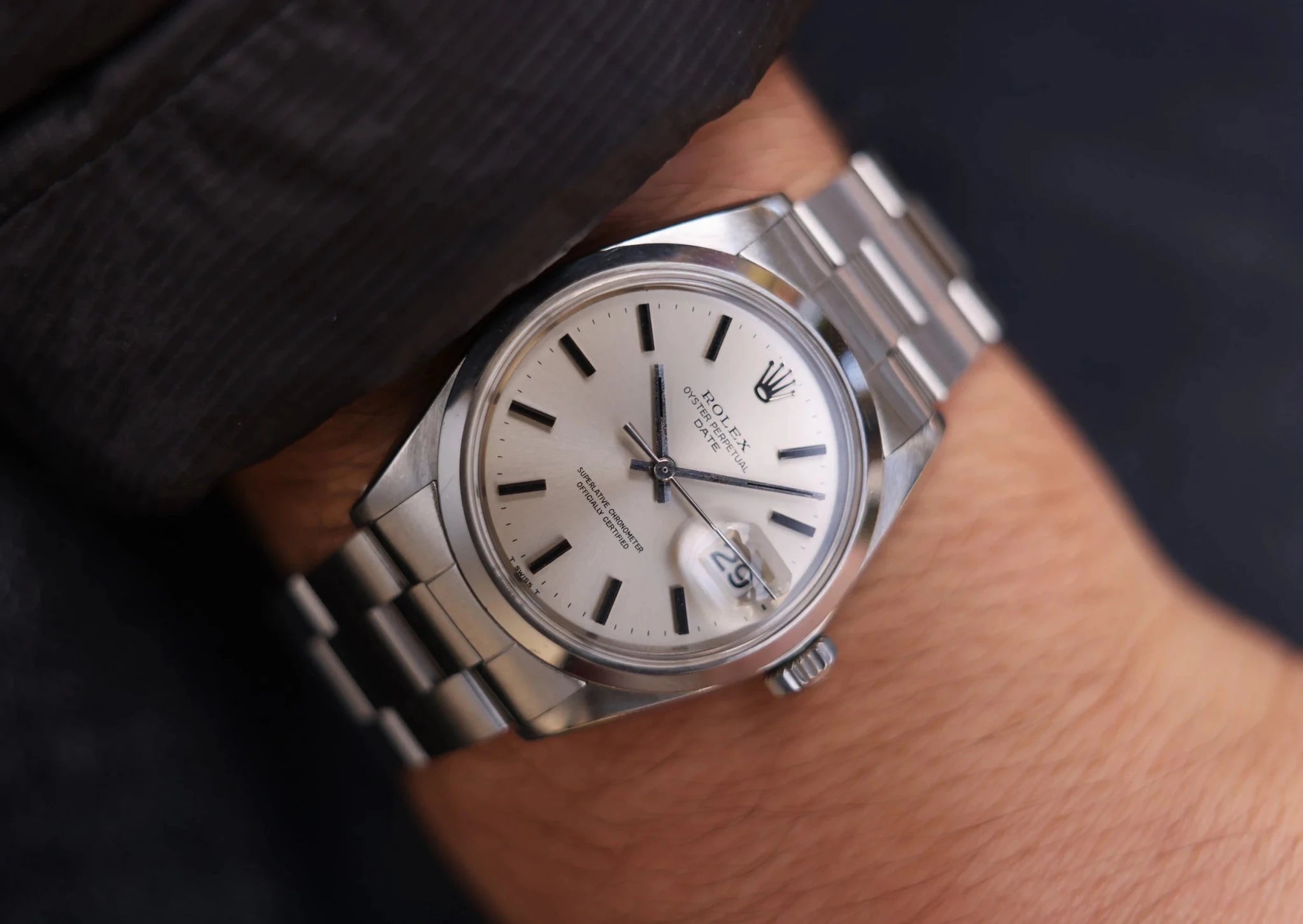 1970 Rolex Date Ref. 1500 | Silver Dial | Onyx Markers - Sierra Time Co