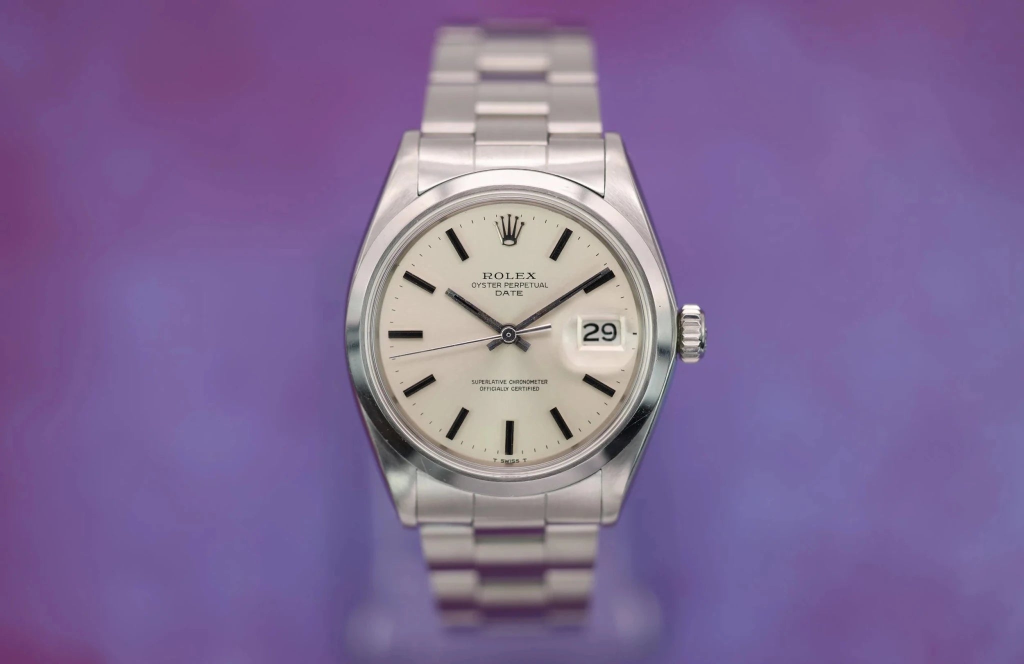 1970 Rolex Date Ref. 1500 | Silver Dial | Onyx Markers - Sierra Time Co
