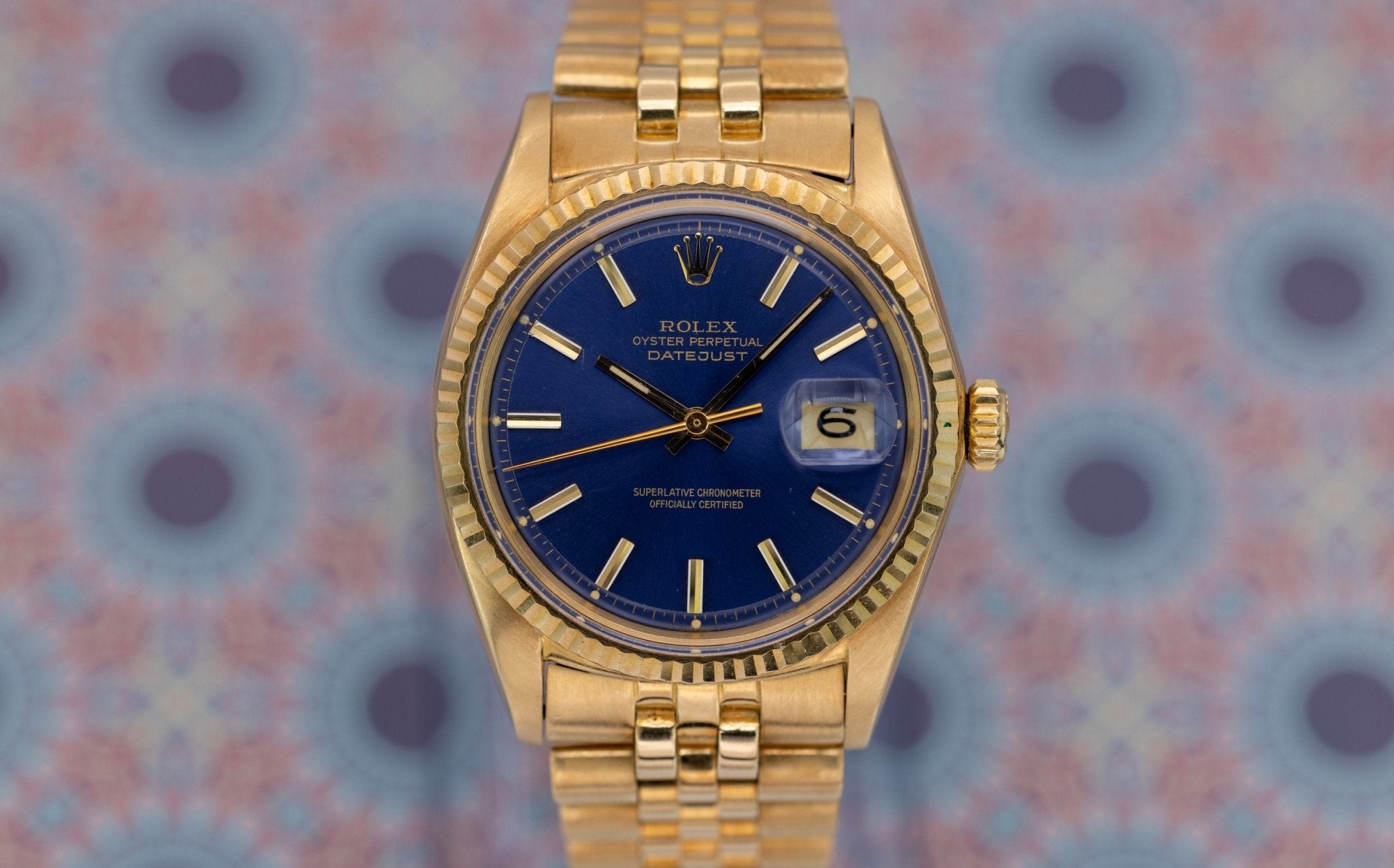 1970 Rolex Datejust Ref. 1601 | 18K YG | Dark Blue Sunburst Pie-Pan Dial - Sierra Time Co