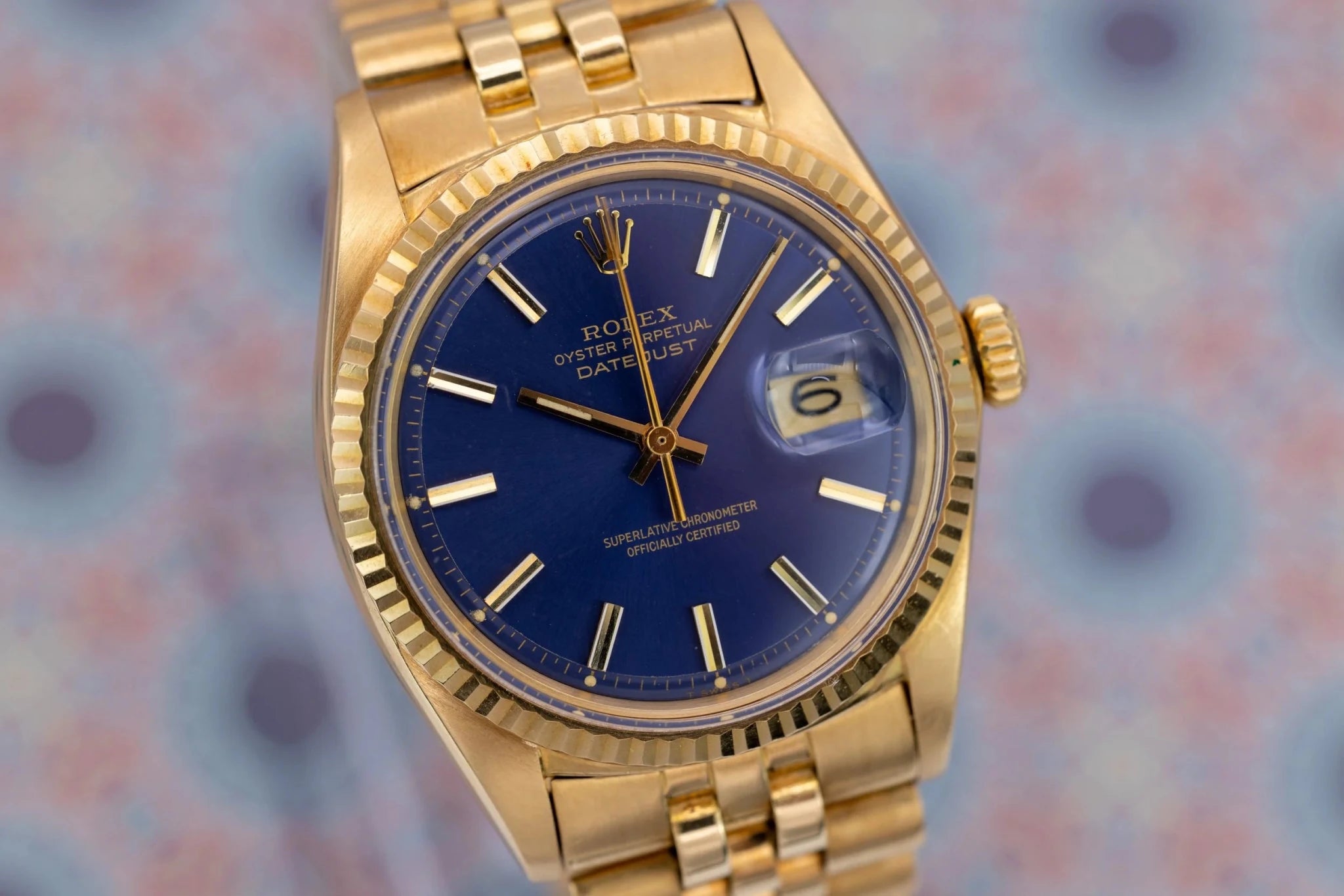 1970 Rolex Datejust Ref. 1601 | 18K YG | Dark Blue Sunburst Pie-Pan Dial - Sierra Time Co