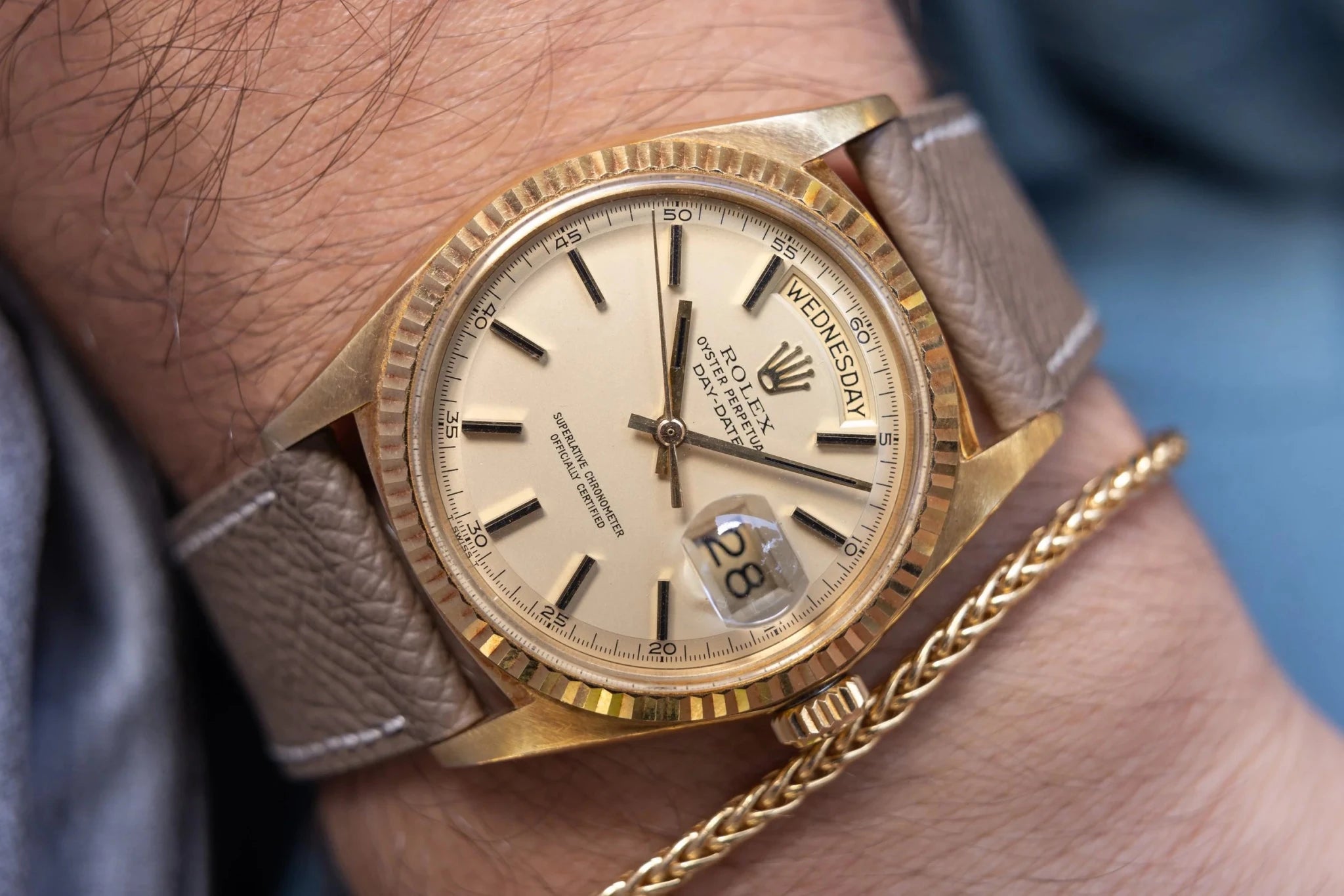 1970 Rolex Day-Date Ref. 1803 | Champagne Dial | Box and Papers - Sierra Time Co