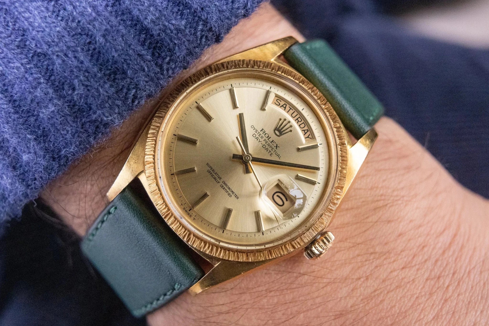 1970 Rolex Day-Date Ref. 1807 | Bark Finish | Non-Lume Champagne Dial - Sierra Time Co
