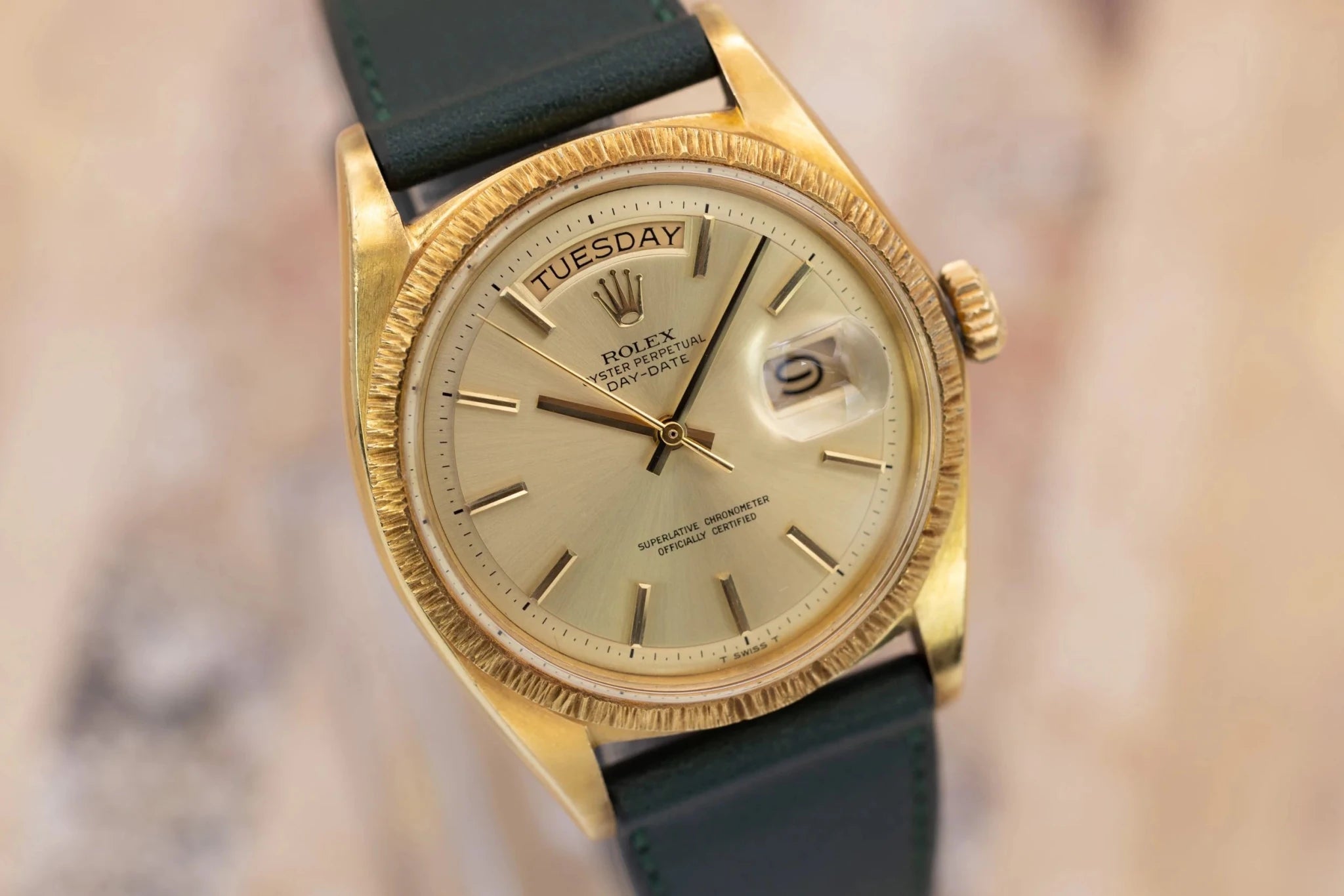 1970 Rolex Day-Date Ref. 1807 | Bark Finish | Non-Lume Champagne Dial - Sierra Time Co