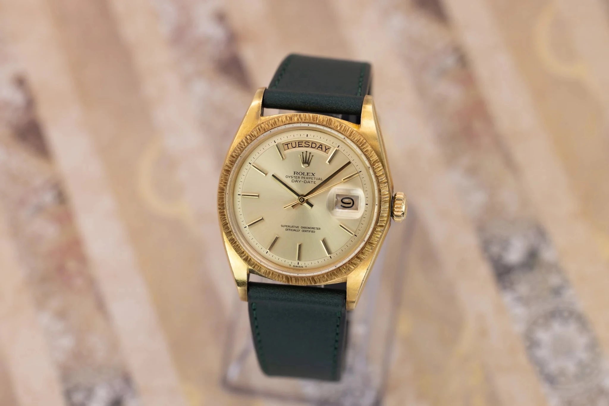 1970 Rolex Day-Date Ref. 1807 | Bark Finish | Non-Lume Champagne Dial - Sierra Time Co