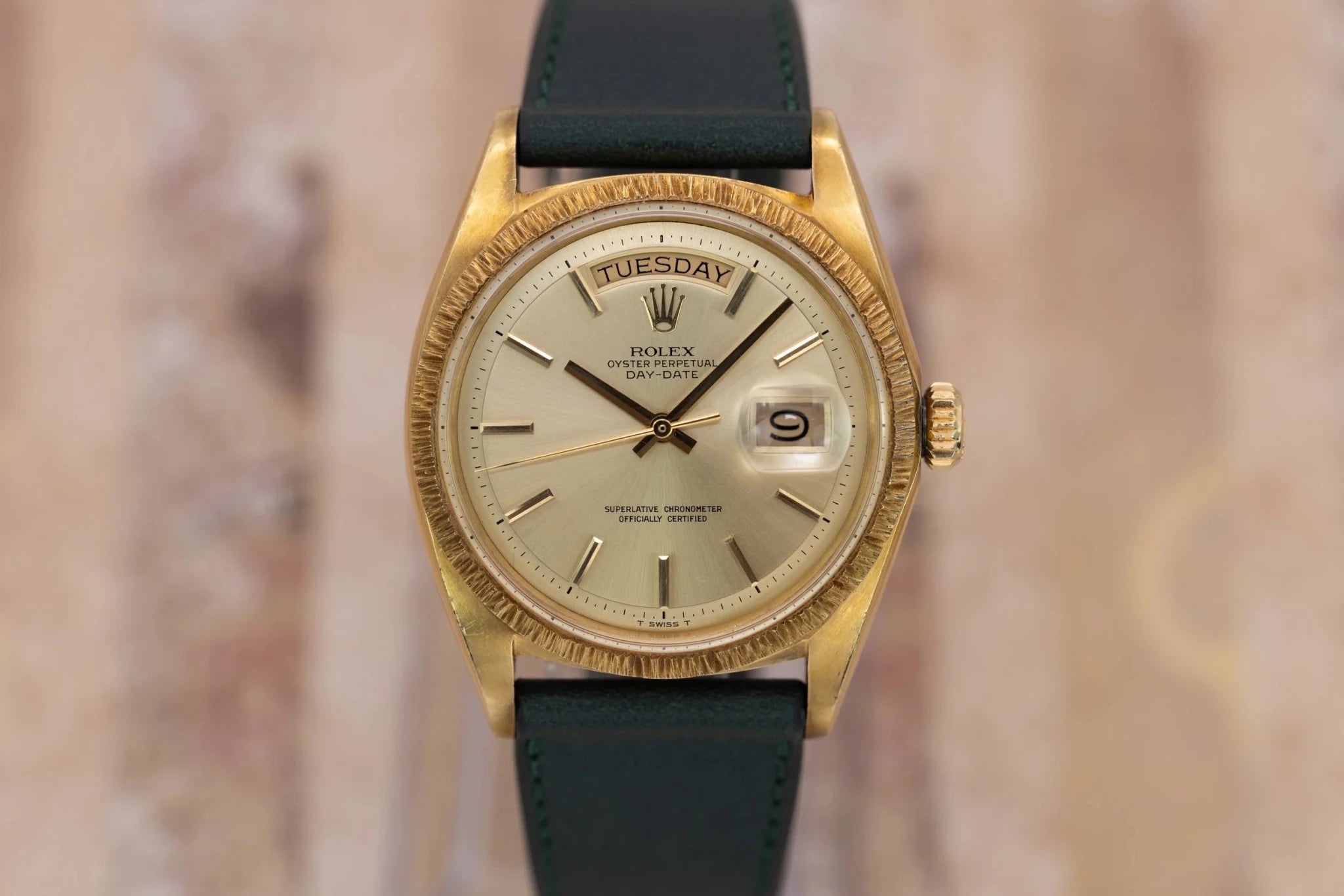 1970 Rolex Day-Date Ref. 1807 | Bark Finish | Non-Lume Champagne Dial - Sierra Time Co