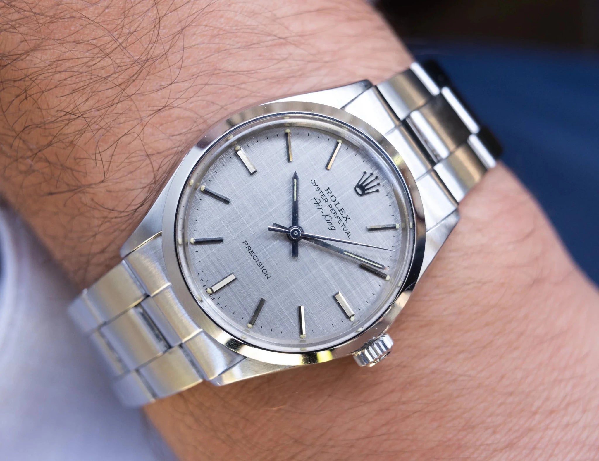 1971 Rolex Air-King Ref. 5500 | Silver Linen Dial - Sierra Time Co