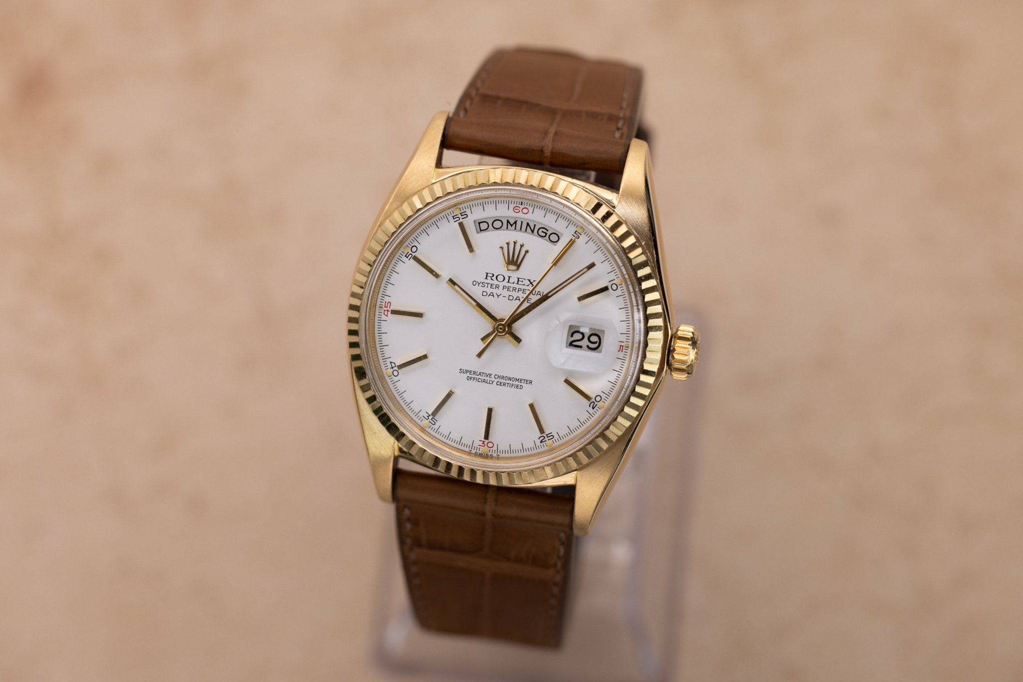 1972 Rolex Day-Date Ref. 1803 | 18K Yellow Gold | White Red Quarter Dial | Serviced - Sierra Time Co