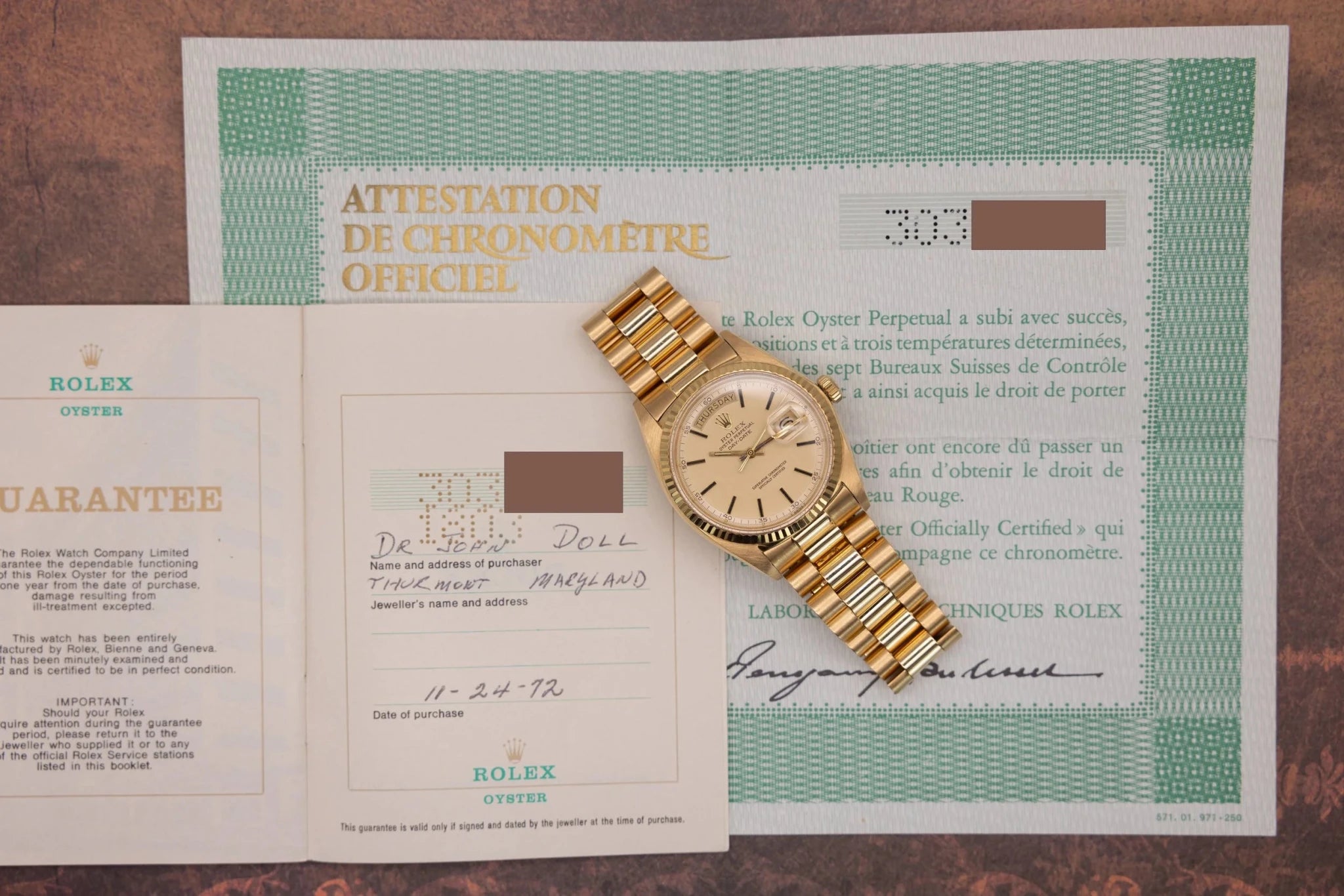 1972 Rolex Day-Date Ref. 1803 | Matte Champagne Dial | Box and Papers - Sierra Time Co