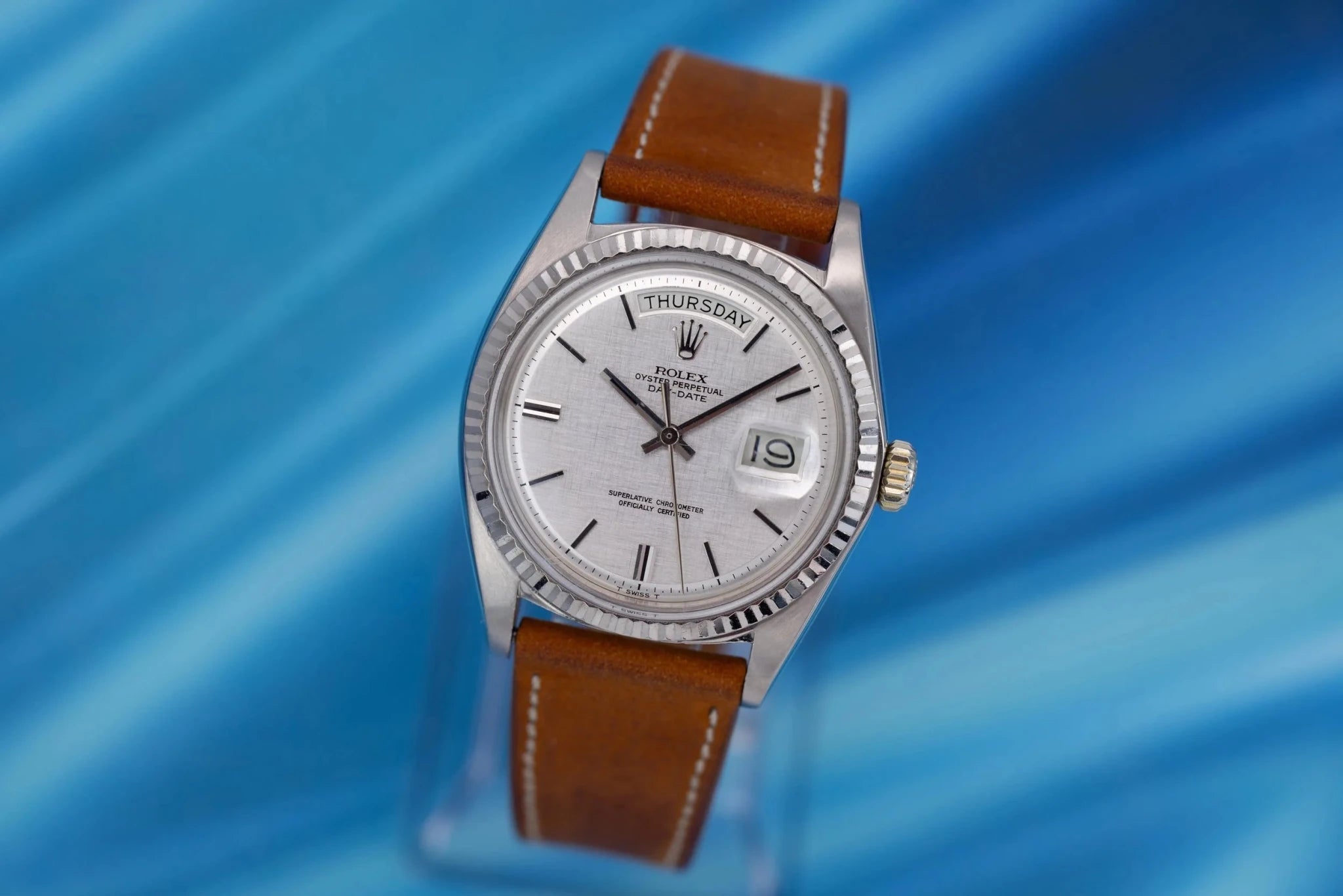 1972 Rolex Day-Date Ref. 1803/9 | 18K White Gold | Silver Linen Dial - Sierra Time Co