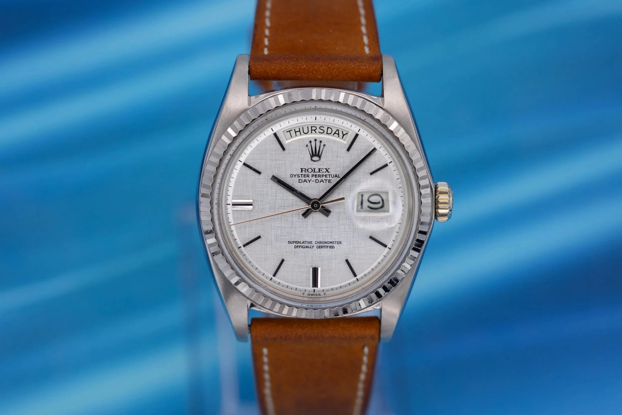 1972 Rolex Day-Date Ref. 1803/9 | 18K White Gold | Silver Linen Dial - Sierra Time Co