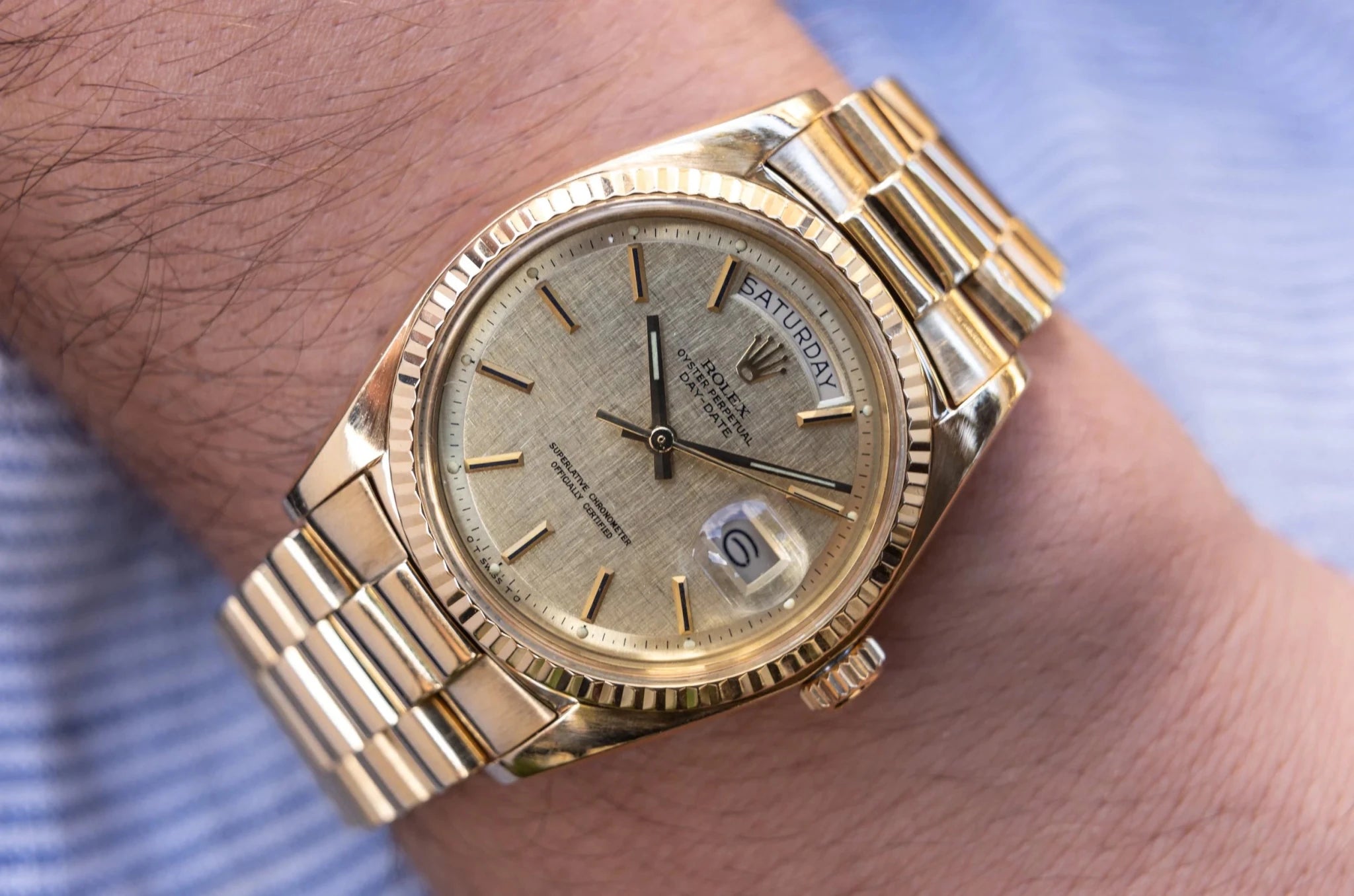 1973 Rolex Day-Date Ref. 1803 | Champagne Linen Dial - Sierra Time Co