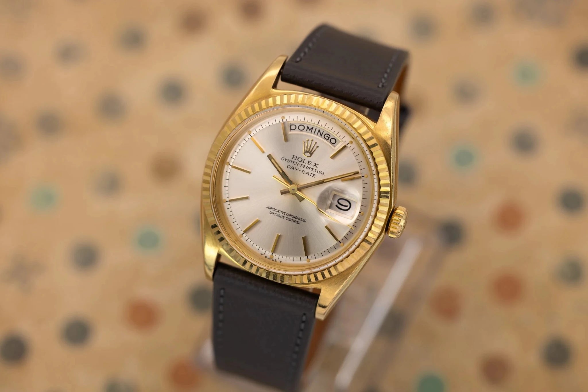 1973 Rolex Day-Date Ref. 1803 | Silver Sunburst Dial | Spanish Day Wheel - Sierra Time Co