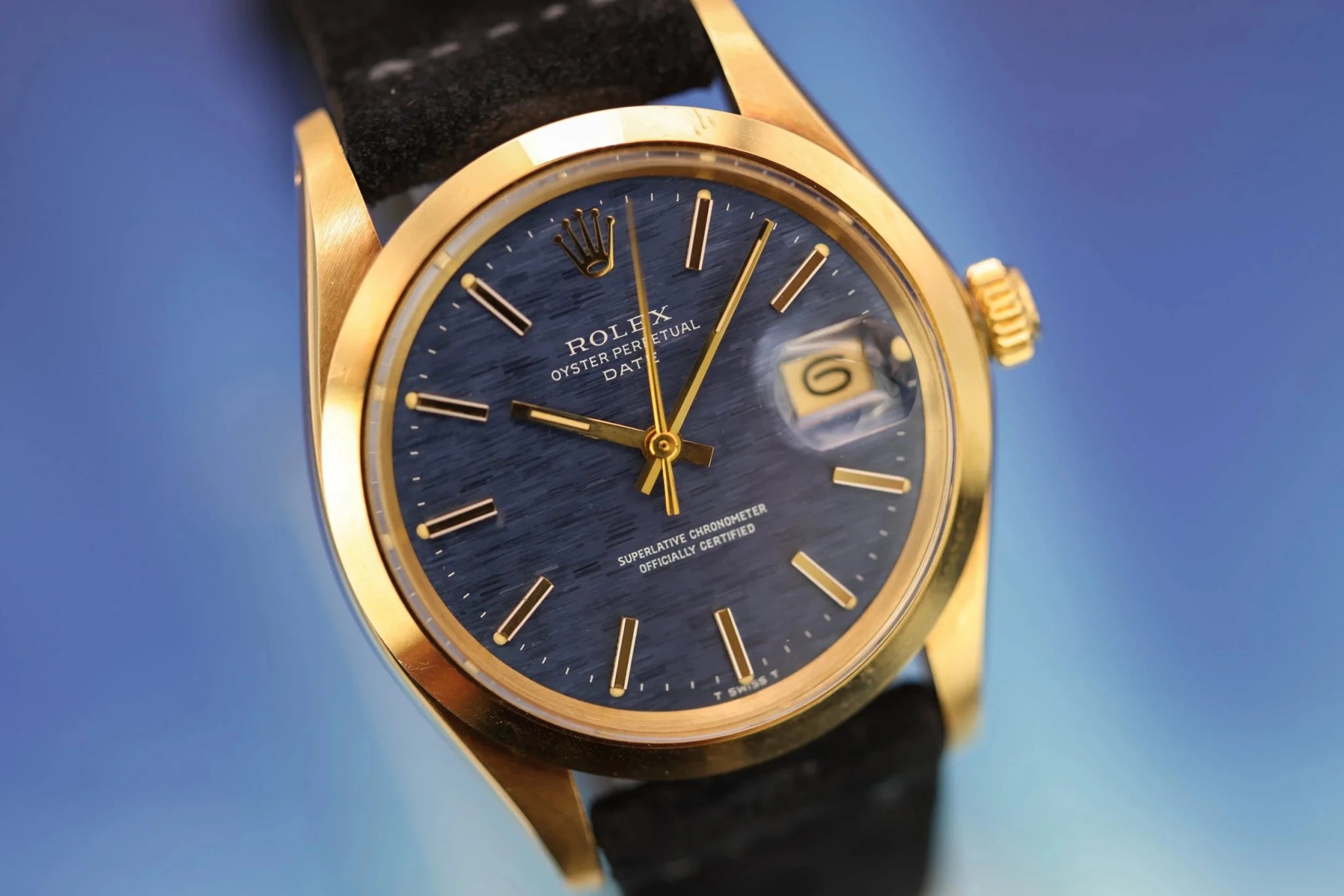 1974 Rolex Date Ref. 1500 | Blue Mosaic Dial | 14K Yellow Gold - Sierra Time Co