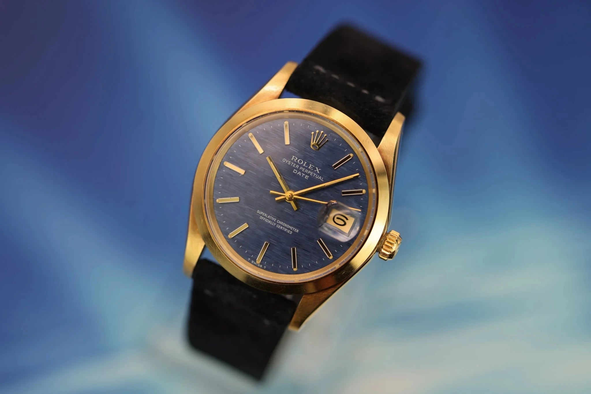 1974 Rolex Date Ref. 1500 | Blue Mosaic Dial | 14K Yellow Gold - Sierra Time Co
