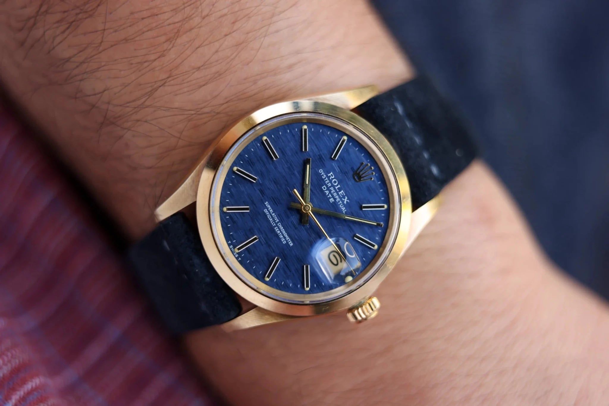 1974 Rolex Date Ref. 1500 | Blue Mosaic Dial | 14K Yellow Gold - Sierra Time Co