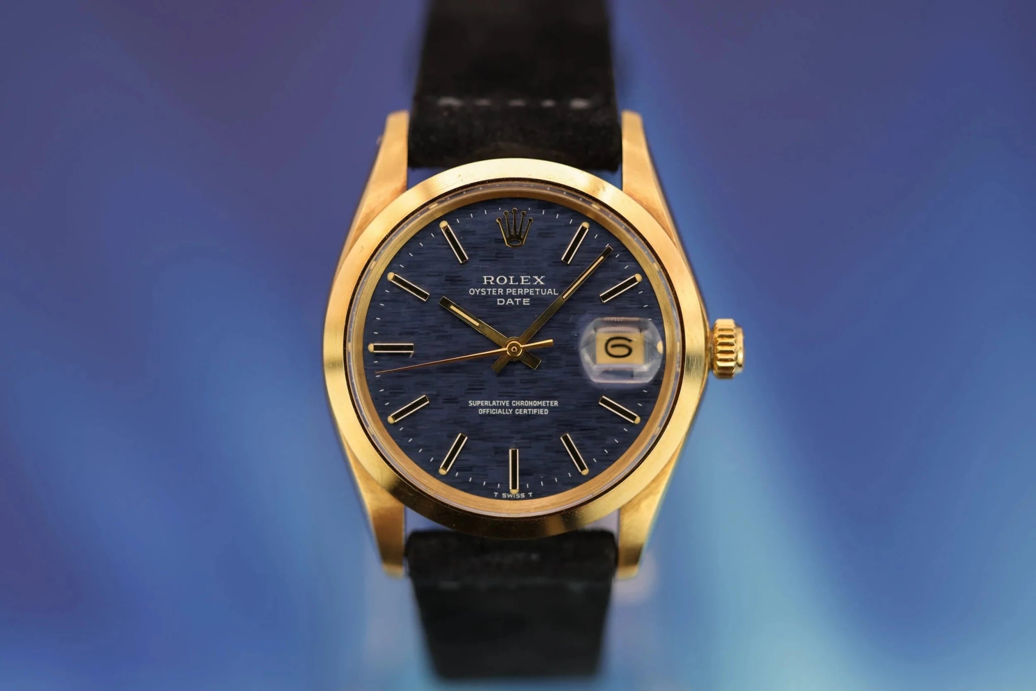 1974 Rolex Date Ref. 1500 | Blue Mosaic Dial | 14K Yellow Gold - Sierra Time Co