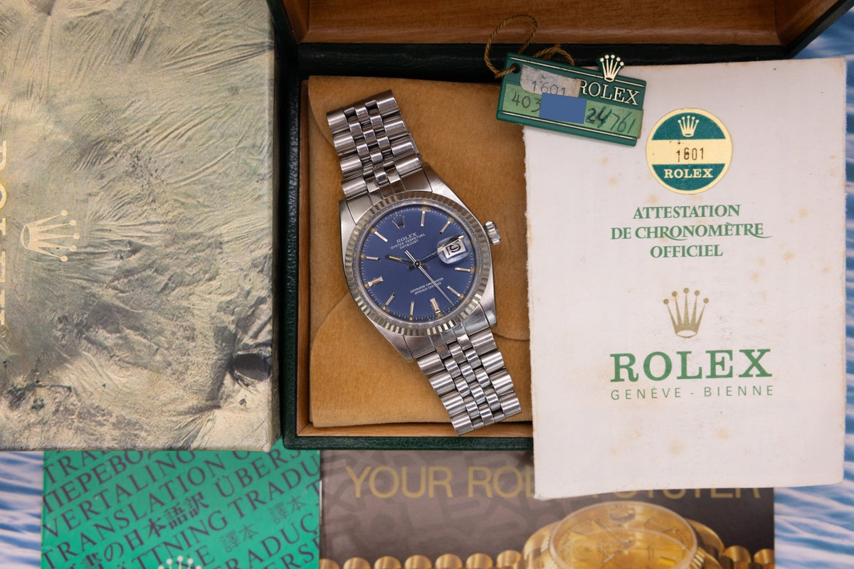 1976 Rolex Datejust Ref. 1601 | Blue Dial | Box and Papers - Sierra Time Co