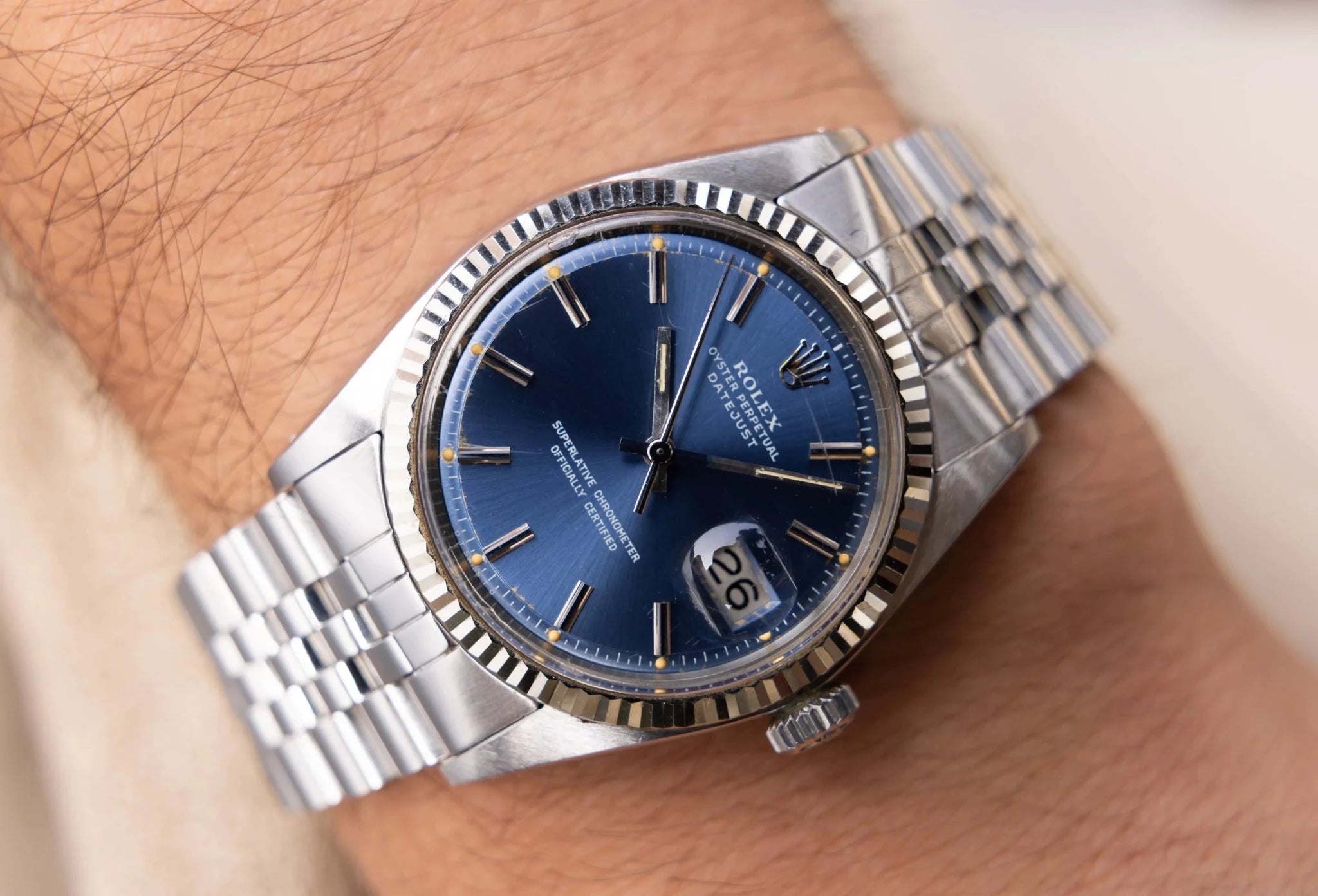 1976 Rolex Datejust Ref. 1601 | Rare Sunburst Navy Blue Dial - Sierra Time Co