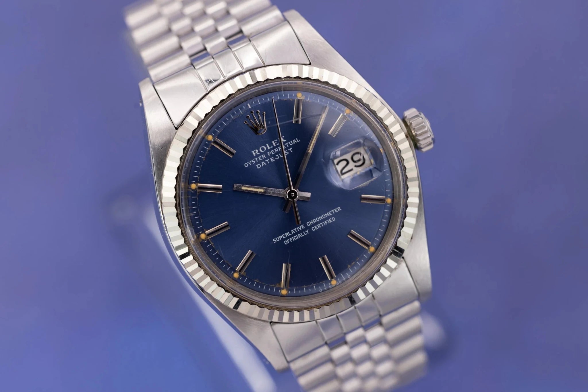 1976 Rolex Datejust Ref. 1601 | Rare Sunburst Navy Blue Dial - Sierra Time Co
