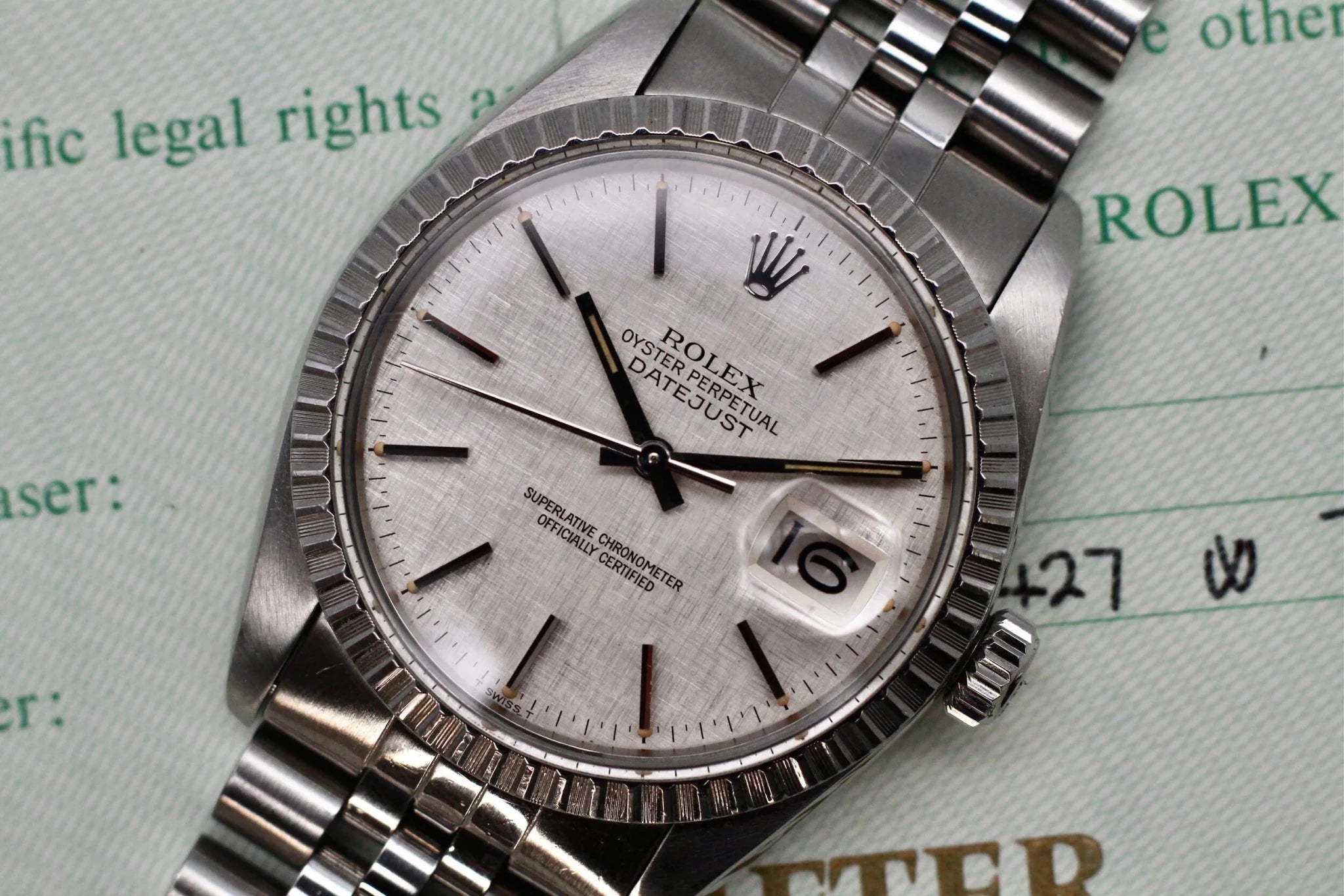 1979 Rolex Datejust Ref. 16030 Linen Dial | Box, Purchase Recepit, and Papers - Sierra Time Co