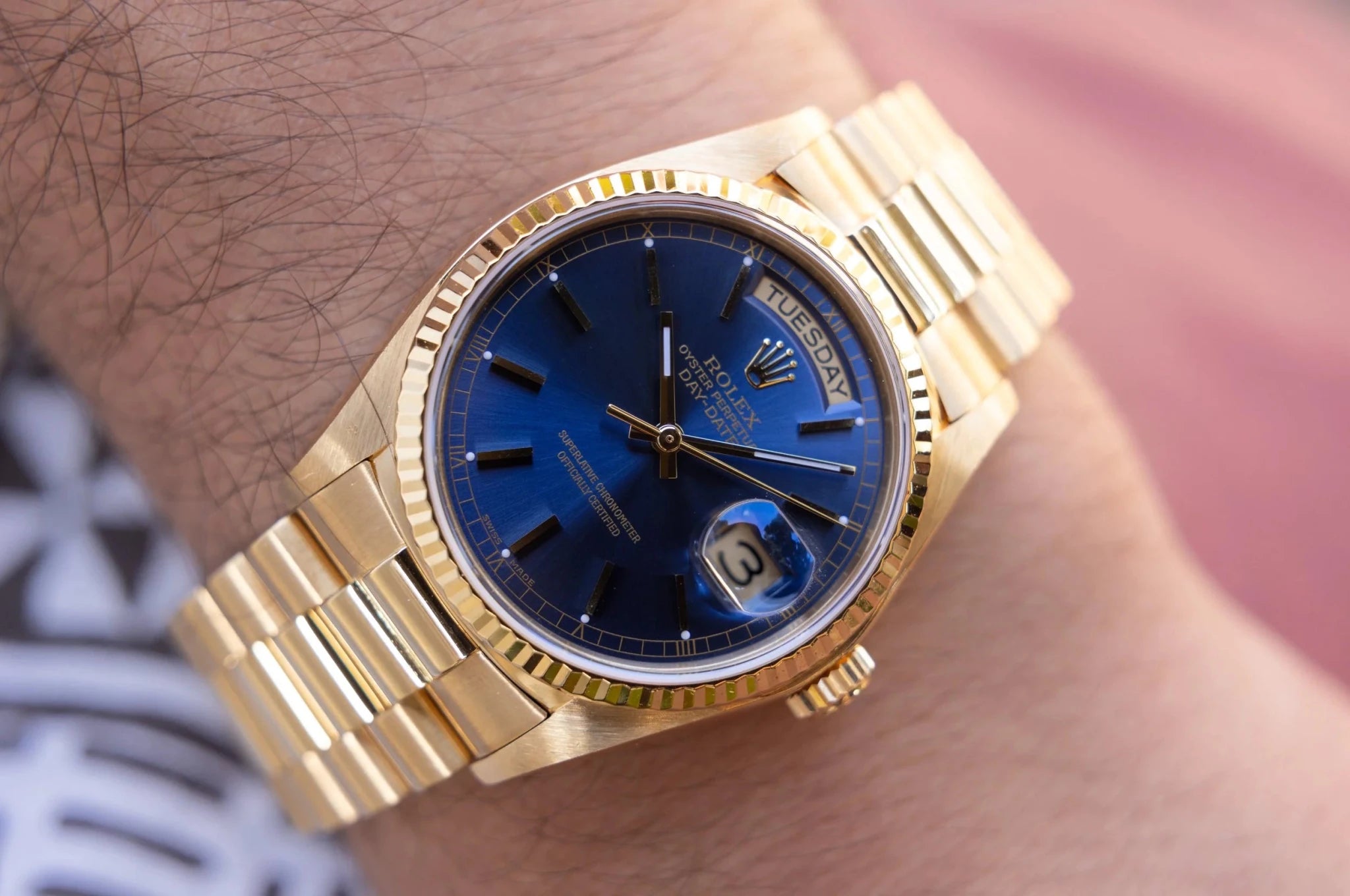1980 Rolex Day-Date Ref. 18038 | 18K Yellow Gold | Blue Sunburst Dial - Sierra Time Co