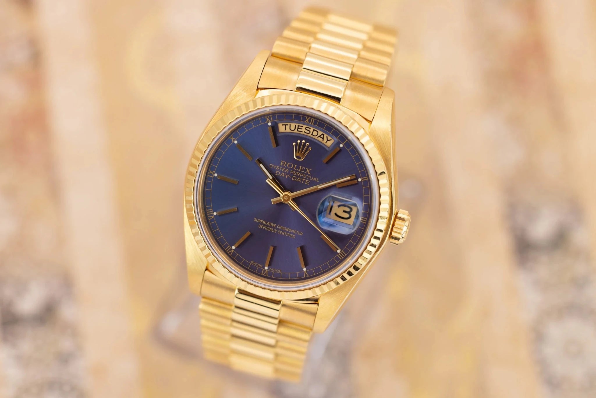 1980 Rolex Day-Date Ref. 18038 | 18K Yellow Gold | Blue Sunburst Dial - Sierra Time Co