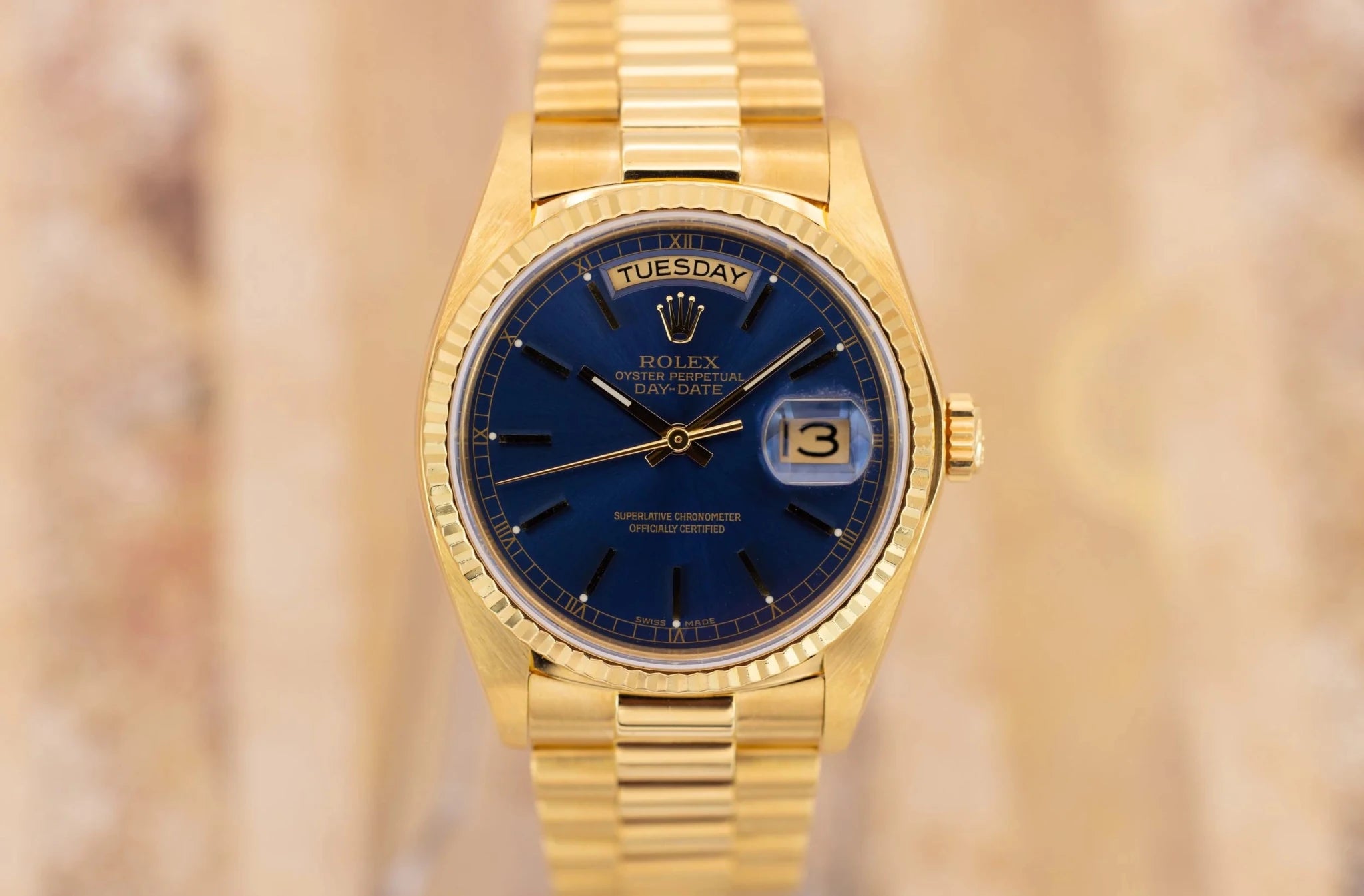 1980 Rolex Day-Date Ref. 18038 | 18K Yellow Gold | Blue Sunburst Dial - Sierra Time Co