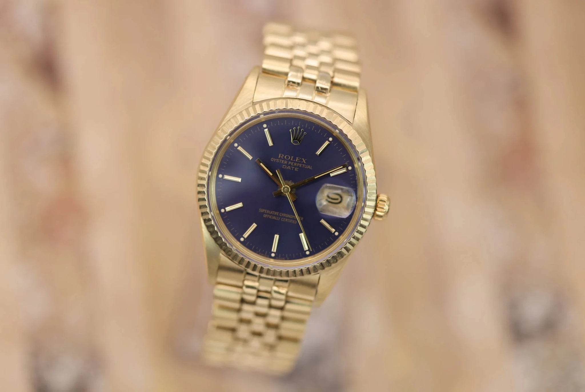 1981 Rolex Date Ref. 15037 | 14K YG | Blue Dial | Box and Papers - Sierra Time Co