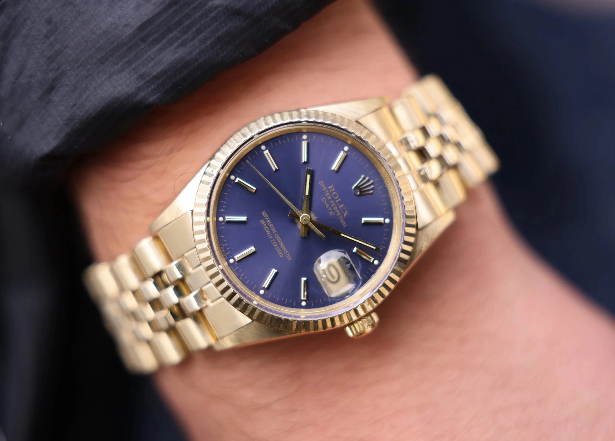 1981 Rolex Date Ref. 15037 | 14K YG | Blue Dial | Box and Papers - Sierra Time Co
