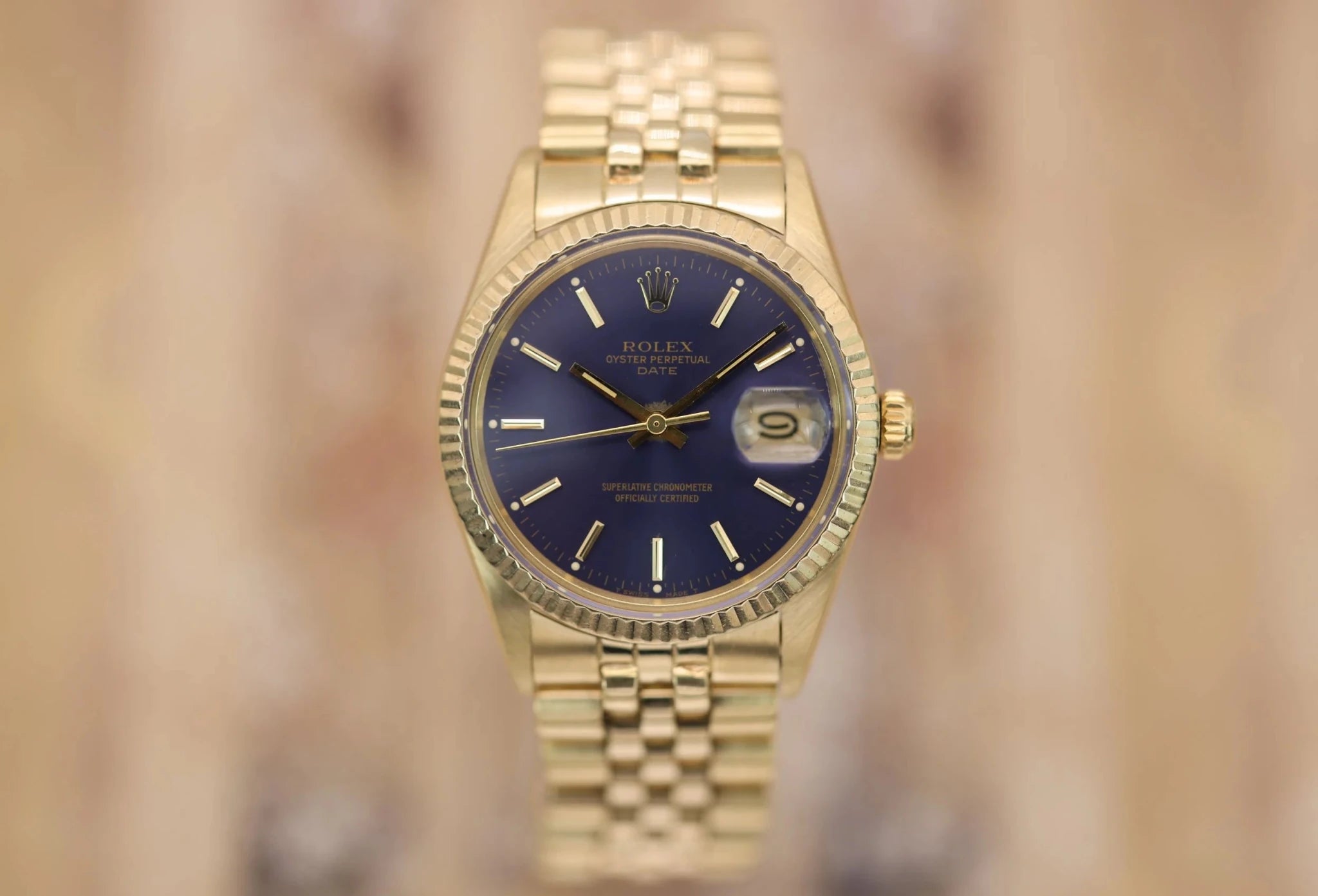 1981 Rolex Date Ref. 15037 | 14K YG | Blue Dial | Box and Papers - Sierra Time Co
