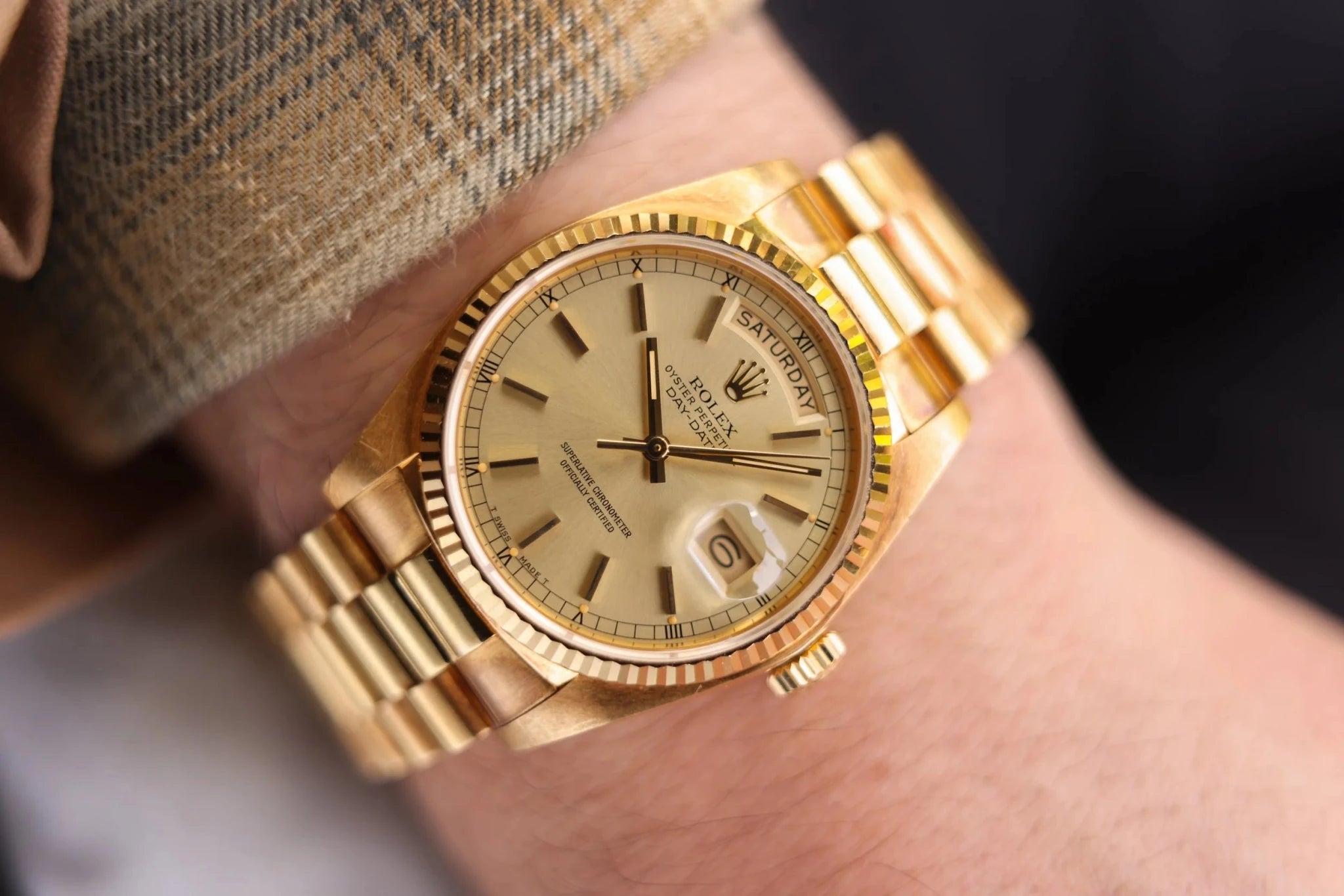 1982 Rolex Day-Date Ref. 18038 | Unpolished Fat-Case | Champagne Dial - Sierra Time Co