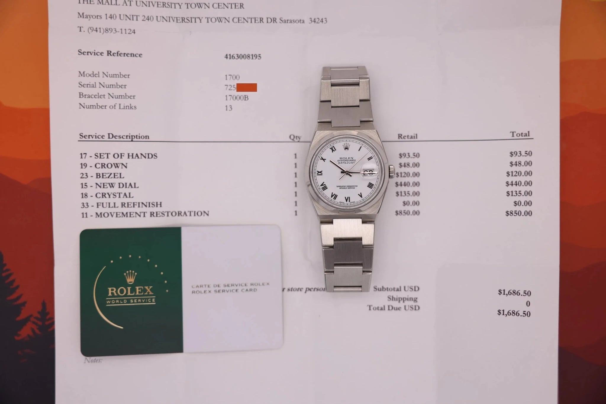 1983 Rolex Oysterquartz Ref. 17000 | White Roman Dial | 2024 RSC Service - Sierra Time Co