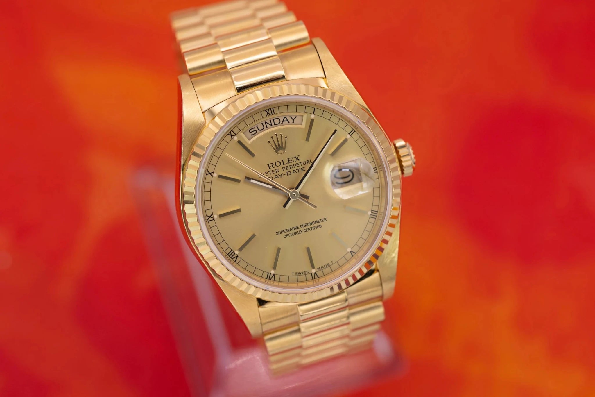 1984 Rolex Day-Date Ref. 18038 | 18K YG | Champagne Dial | RSC Service Card - Sierra Time Co
