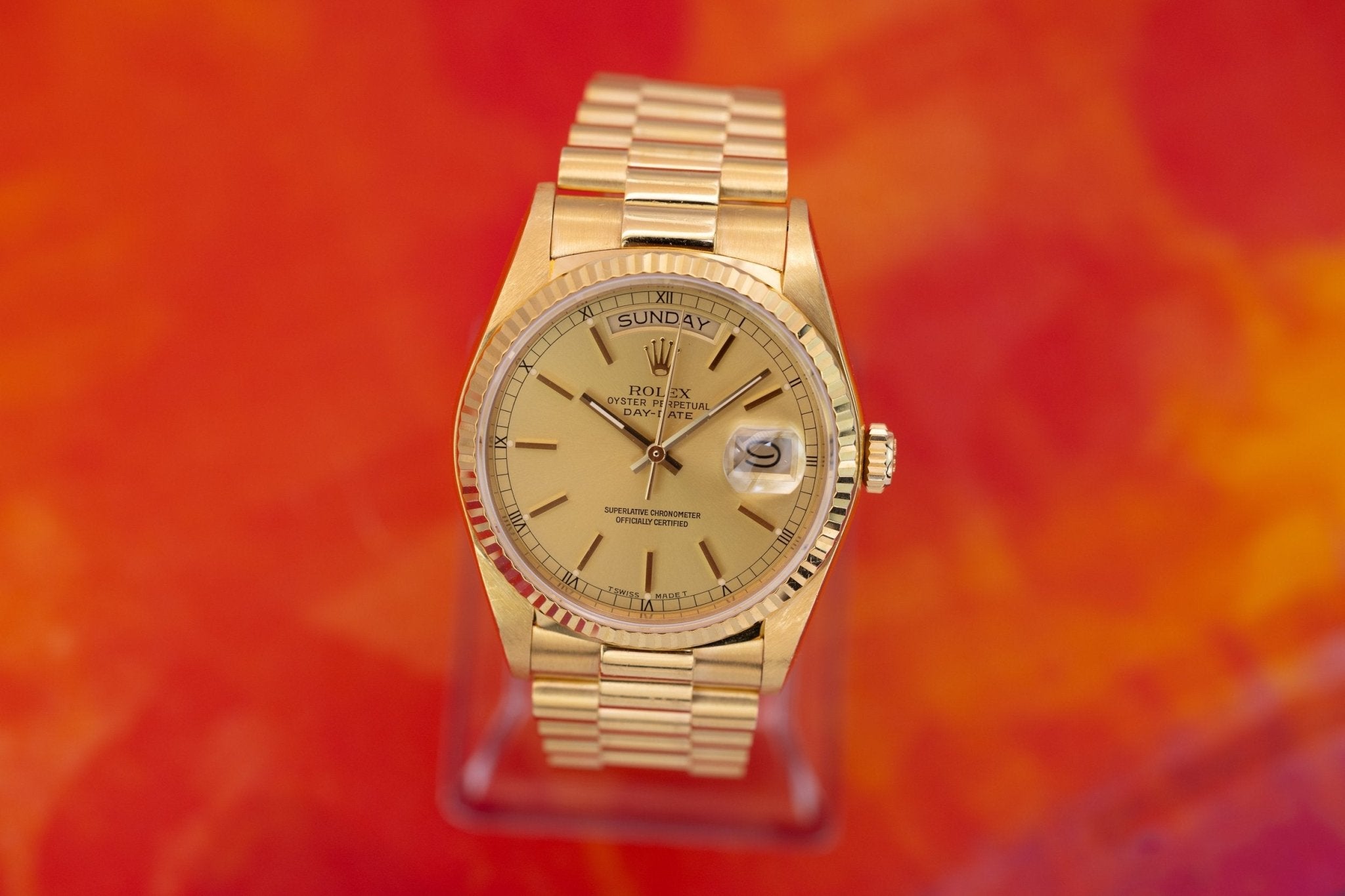 1984 Rolex Day-Date Ref. 18038 | 18K YG | Champagne Dial | RSC Service Card - Sierra Time Co