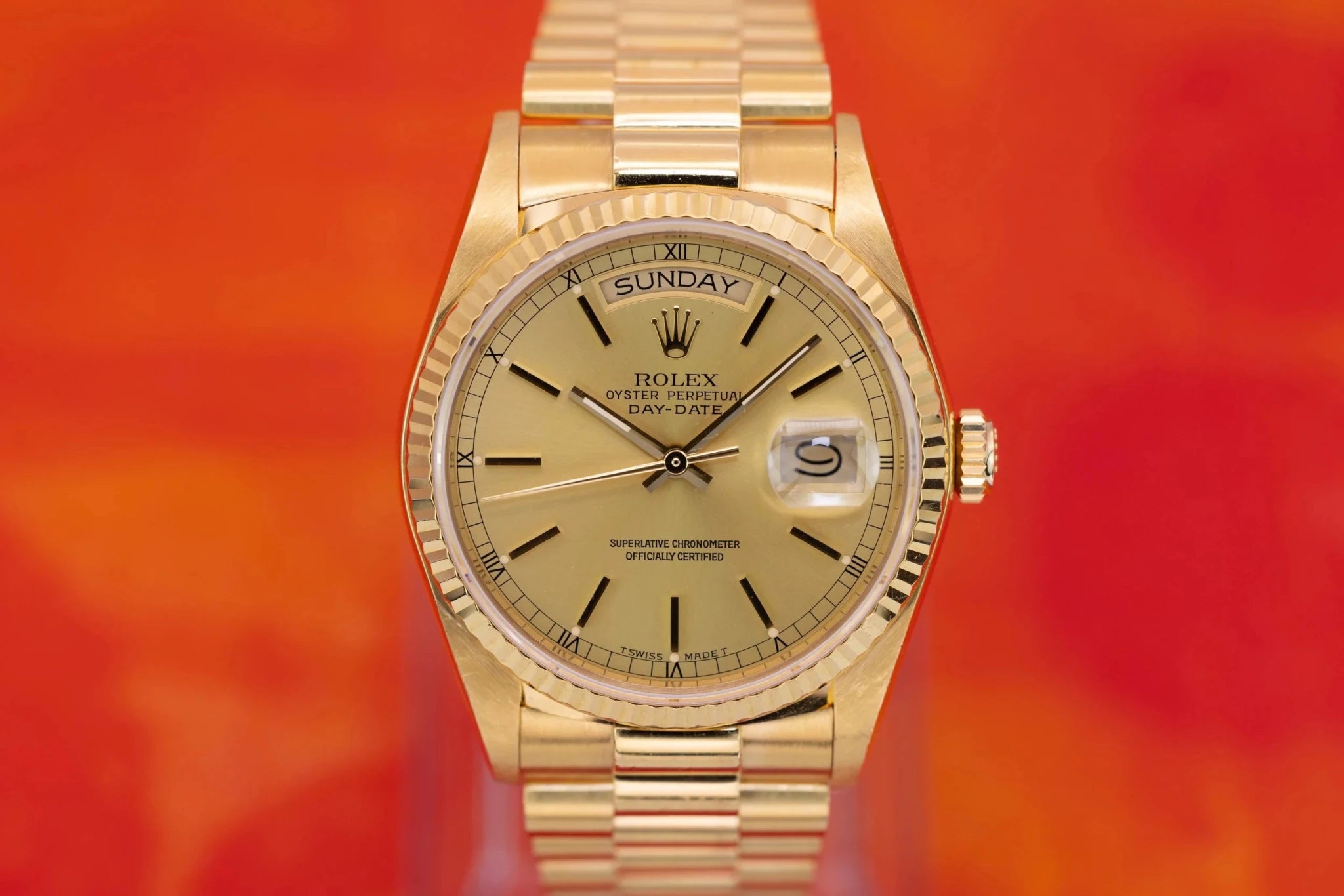 1984 Rolex Day-Date Ref. 18038 | 18K YG | Champagne Dial | RSC Service Card - Sierra Time Co