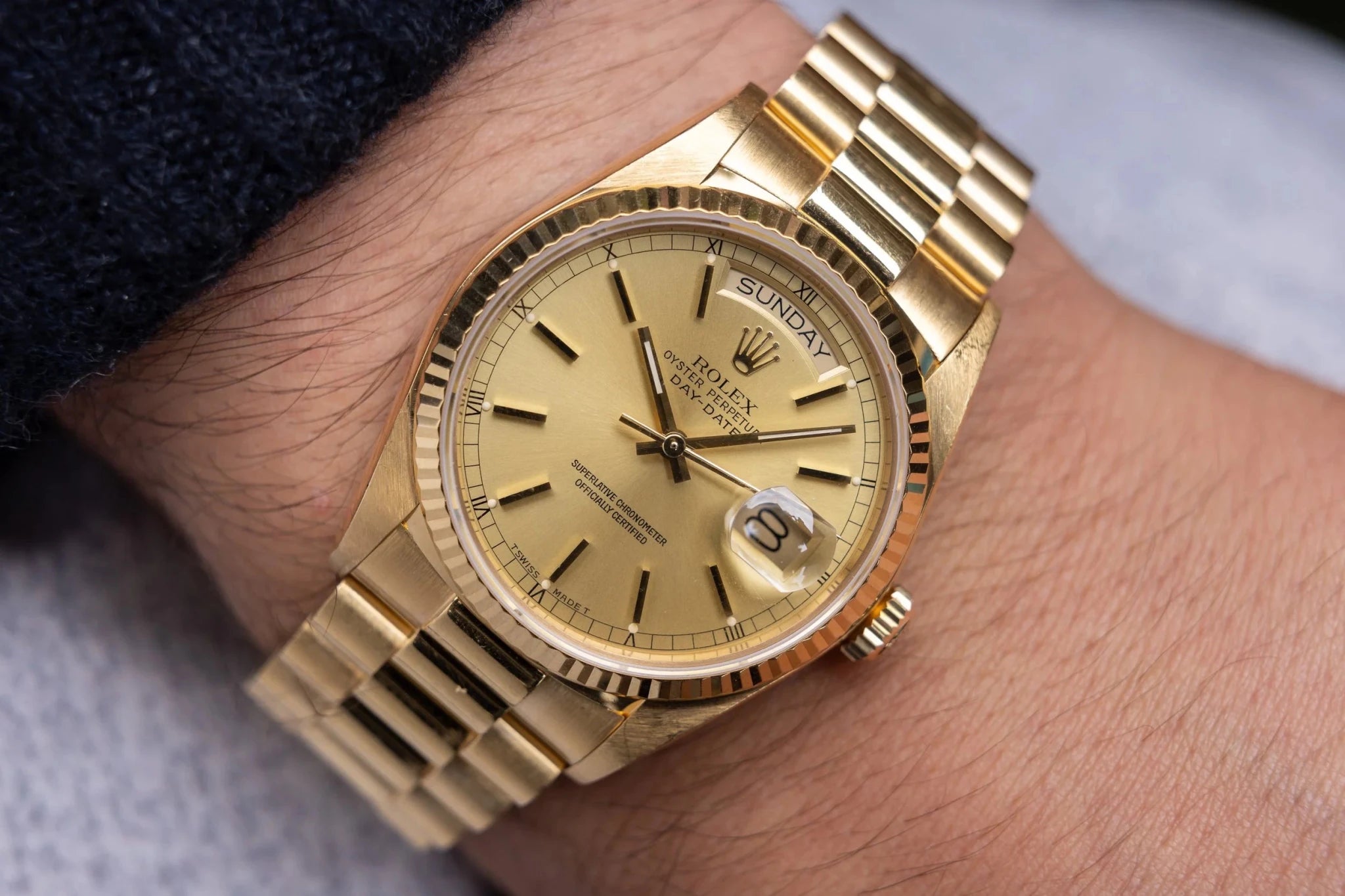 1984 Rolex Day-Date Ref. 18038 | 18K YG | Champagne Dial | RSC Service Card - Sierra Time Co