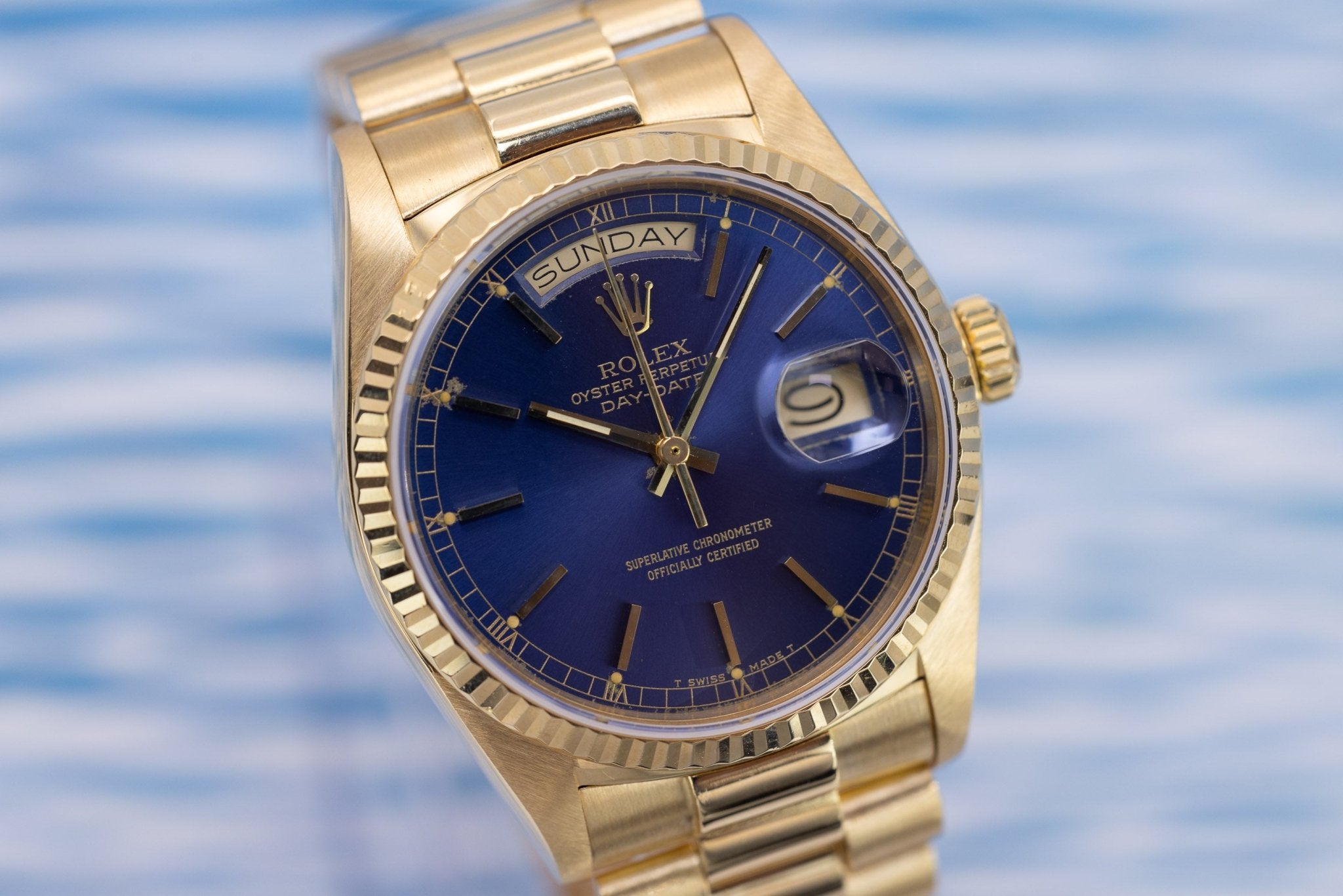1985 Rolex Day-Date Ref. 18038 | 18K Yellow Gold | Dark Blue Dial - Sierra Time Co